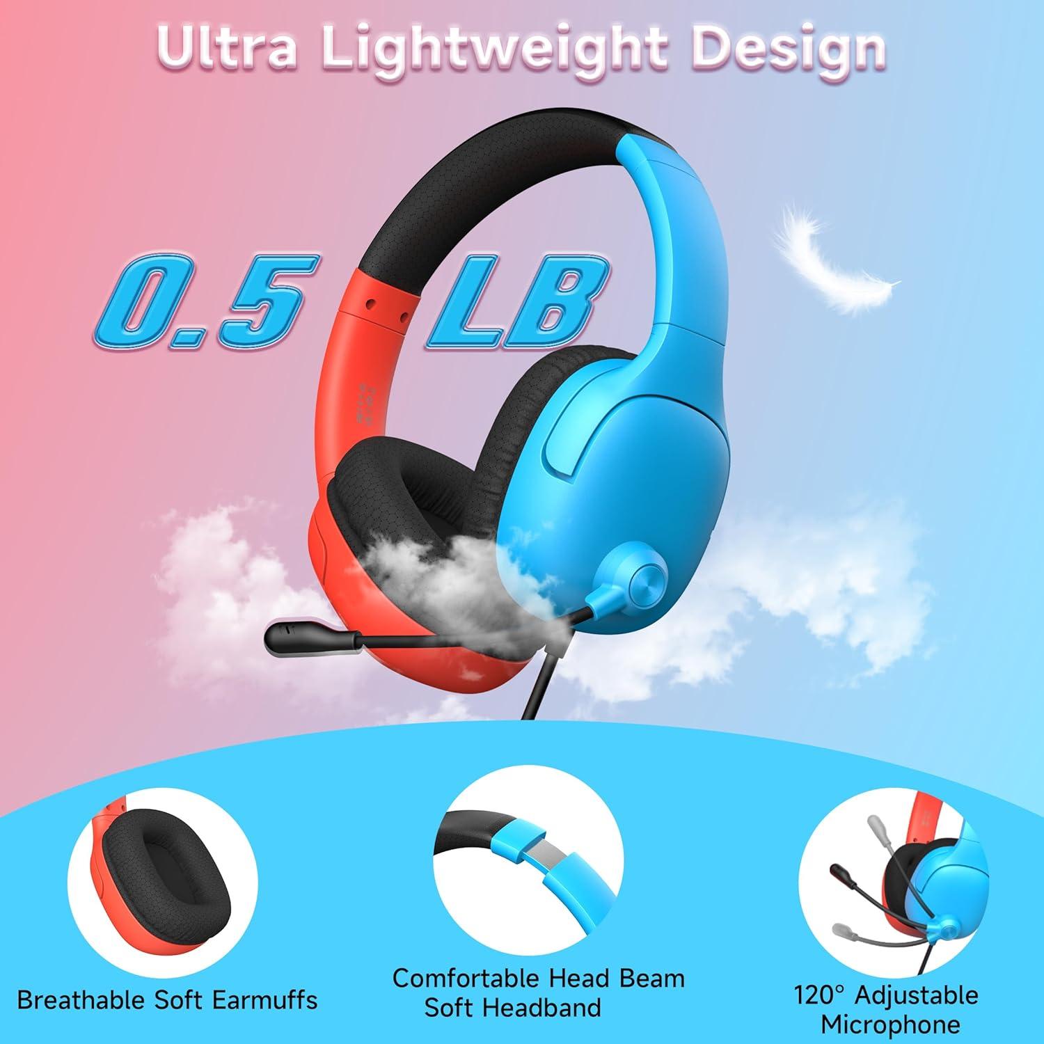 Auriculares Gaming Rumoon CM7004 para Nintendo Switch Rojo/ Azul