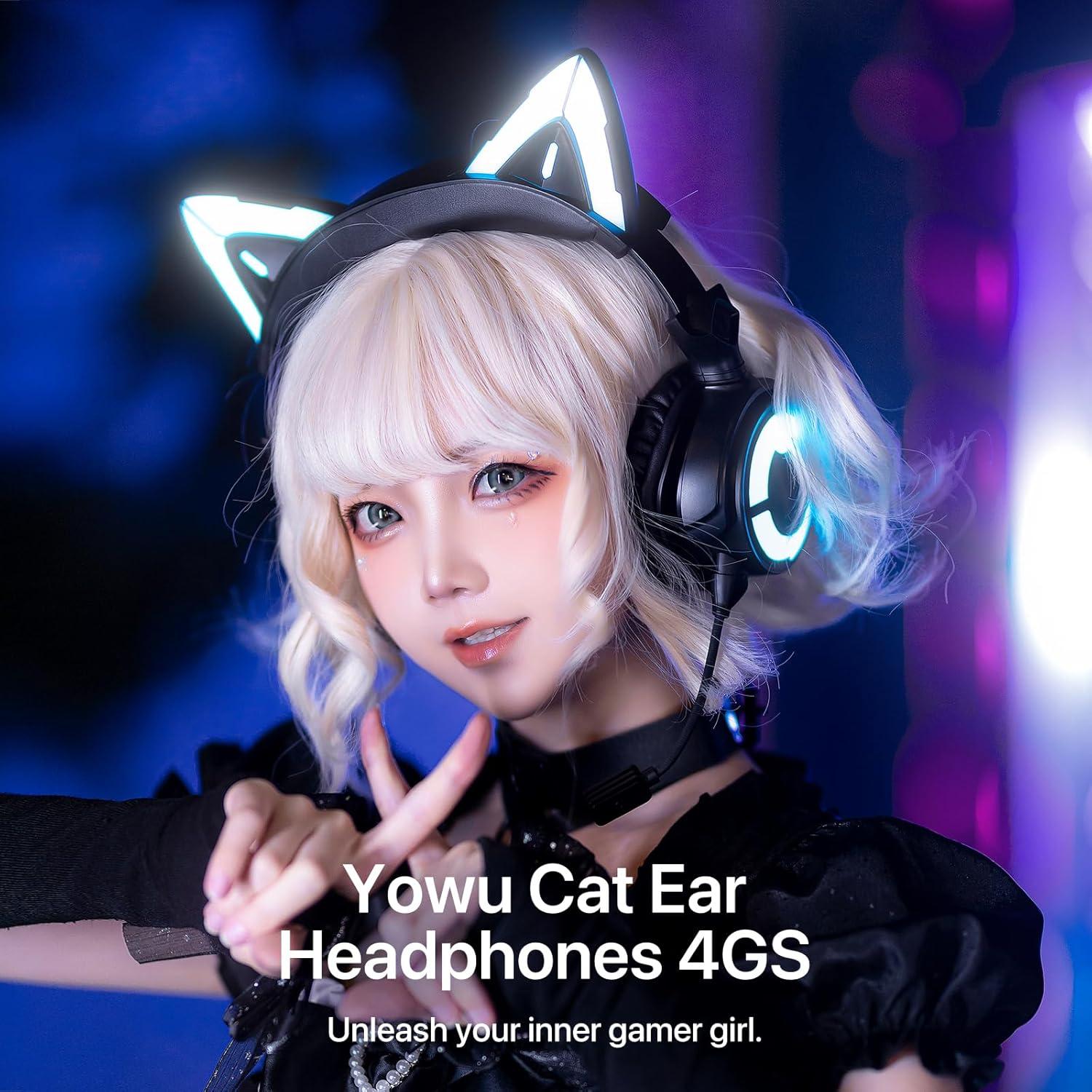 Auriculares YOWU 4GS con Orejas de Gato RGB - Inalámbricos