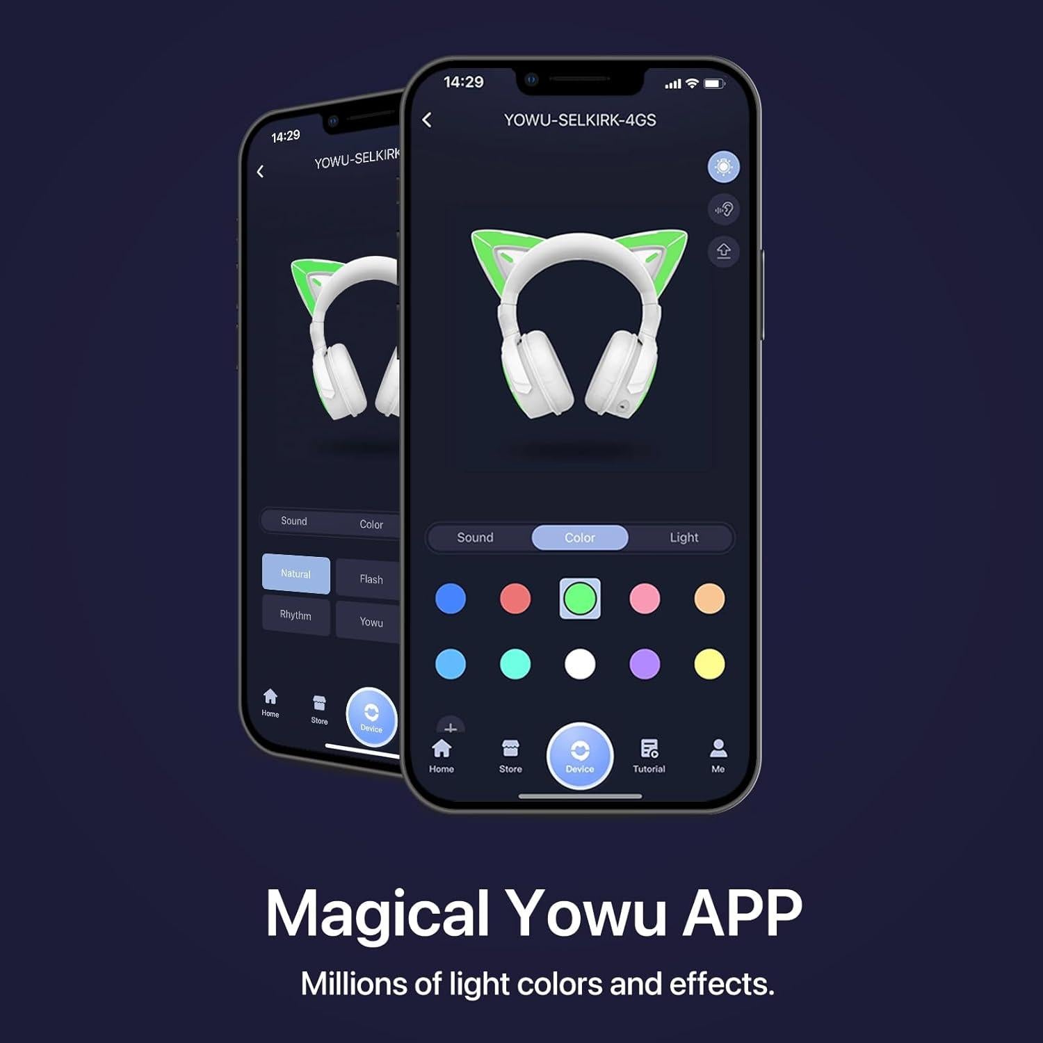 Auriculares YOWU 4GS con Orejas de Gato RGB - Inalámbricos