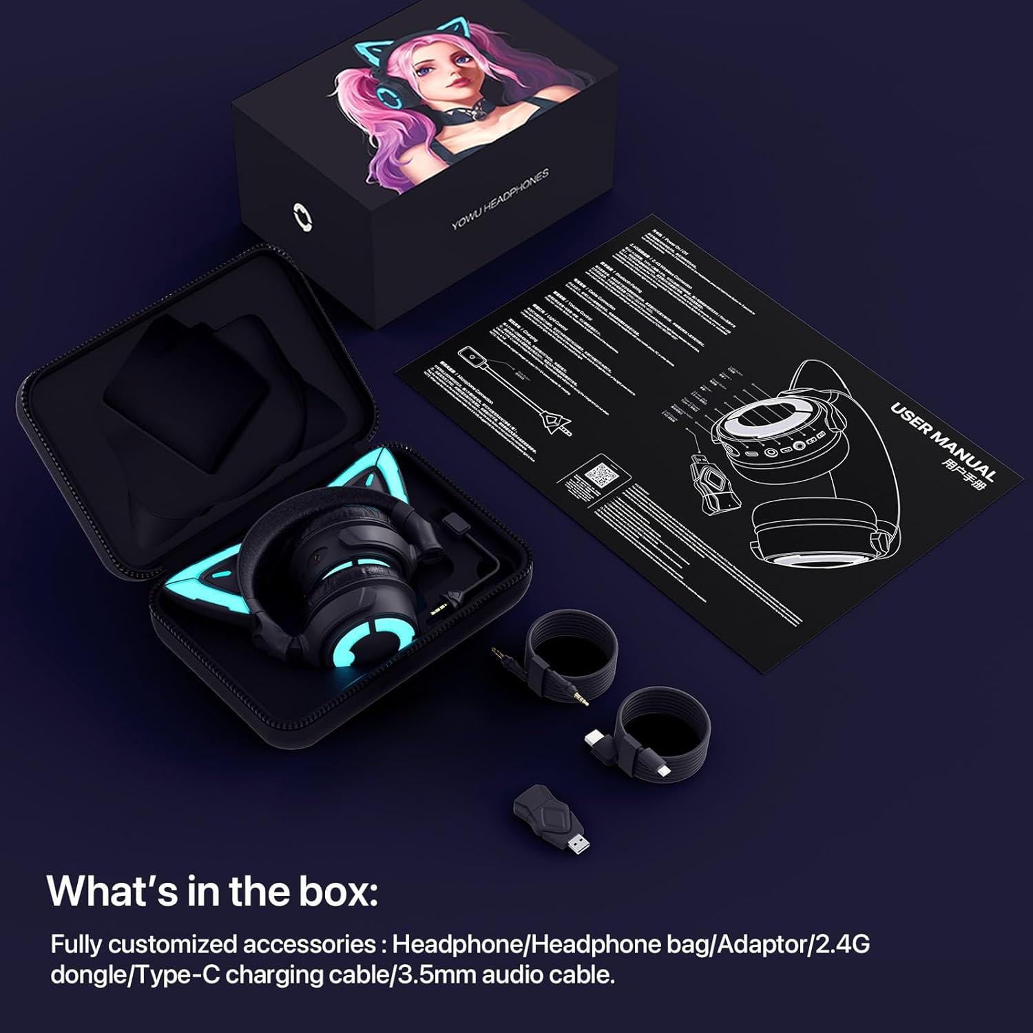 Auriculares YOWU 4GS con Orejas de Gato RGB - Inalámbricos