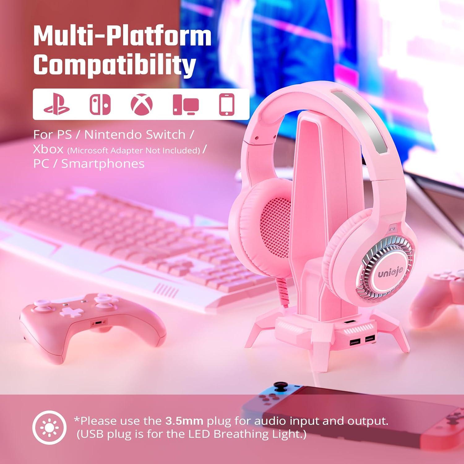 Auriculares Gaming UNIOJO U30 Rosa con Micrófono 7.1