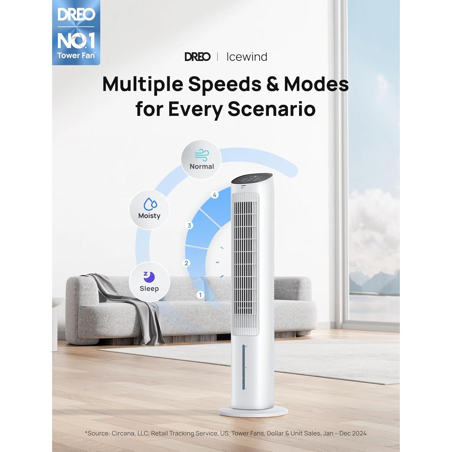 Enfriador Evaporativo Dreo IceWind 7.35kg Control Remoto 4 Velocidades