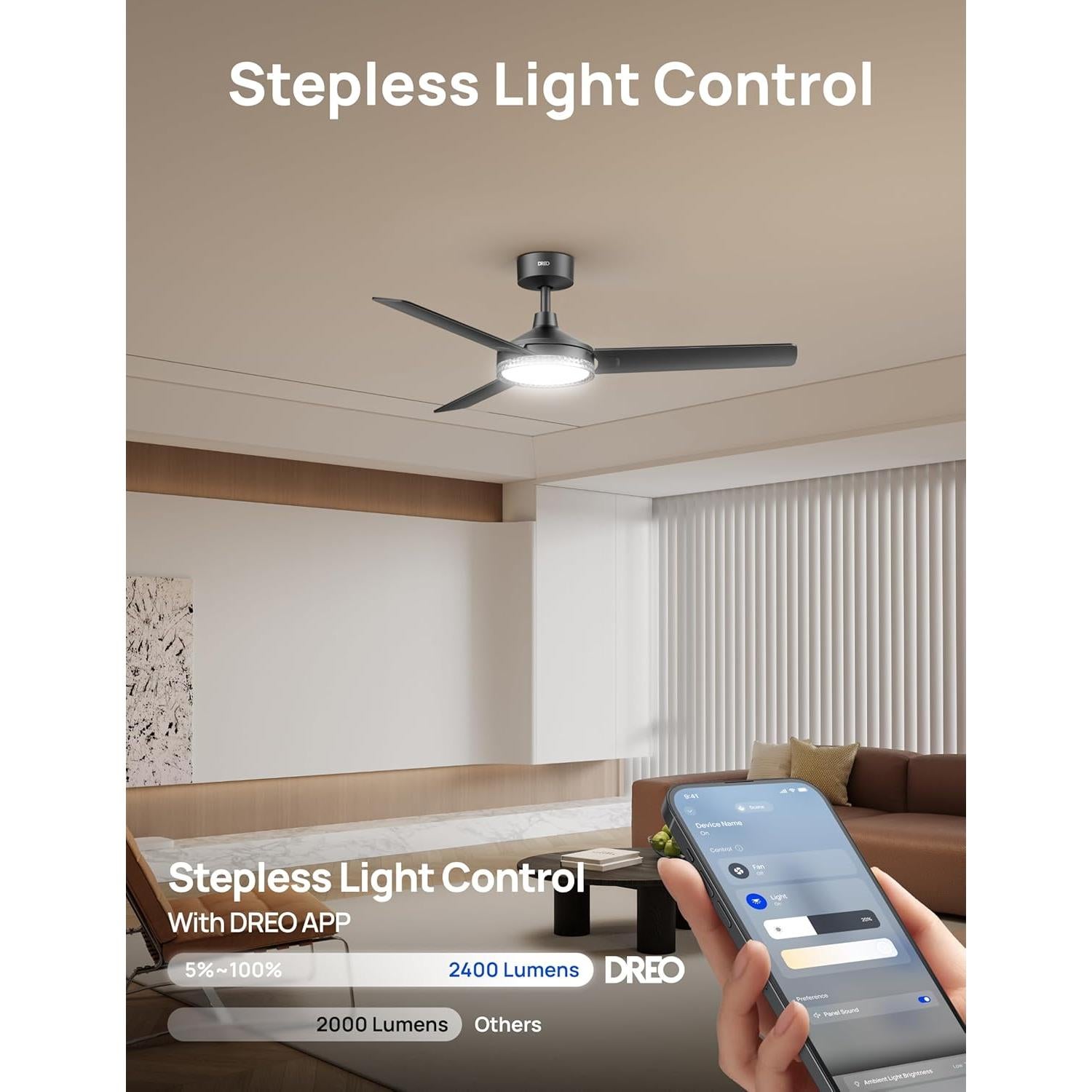 Ventilador de Techo Inteligente Dreo DR-HCF004S 52" Negro LED