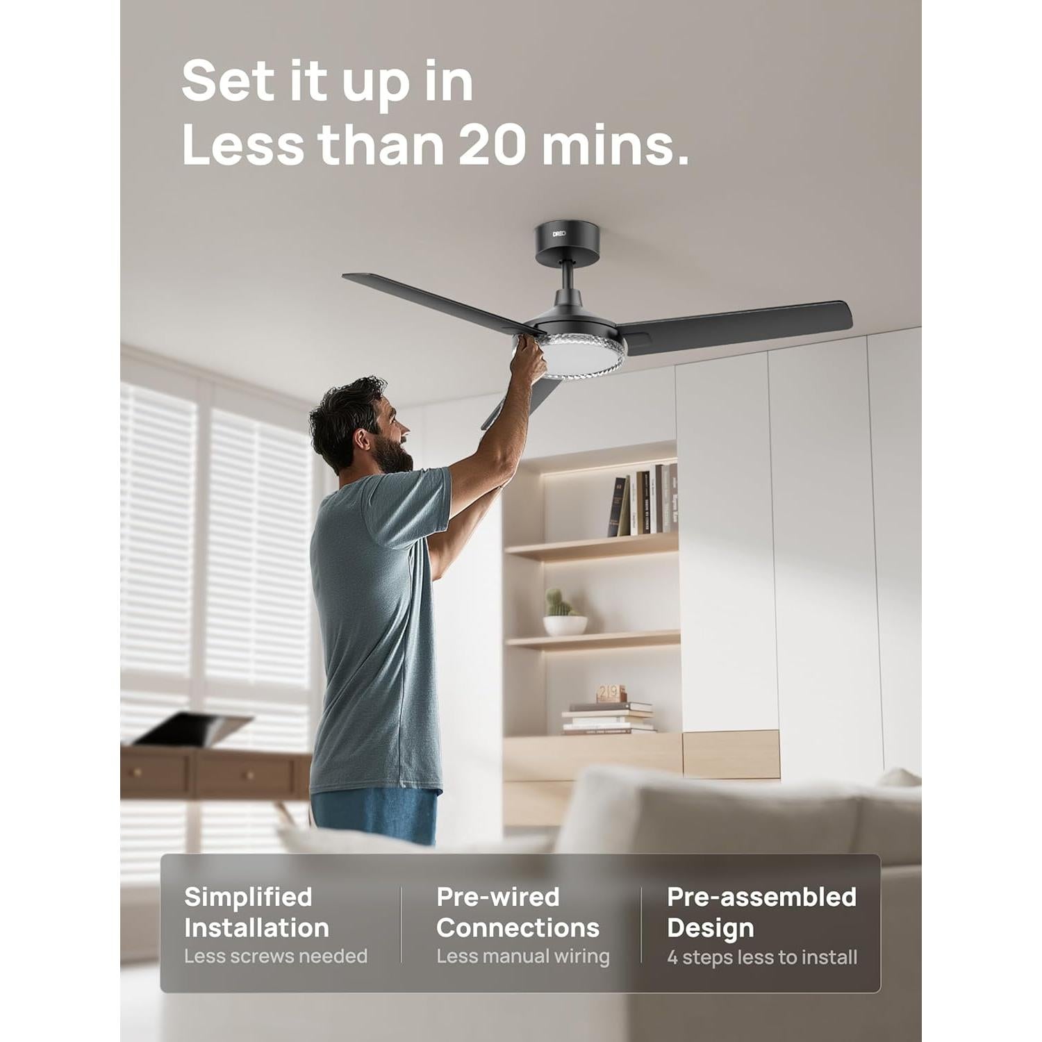 Ventilador de Techo Inteligente Dreo DR-HCF004S 52" Negro LED