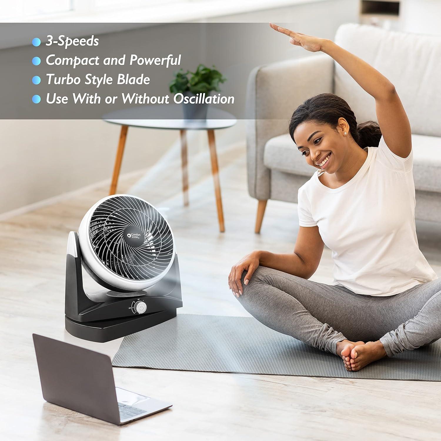 Ventilador de Mesa Oscilante Comfort Zone CZHV81TBK 20.32 cm 3 Velocidades