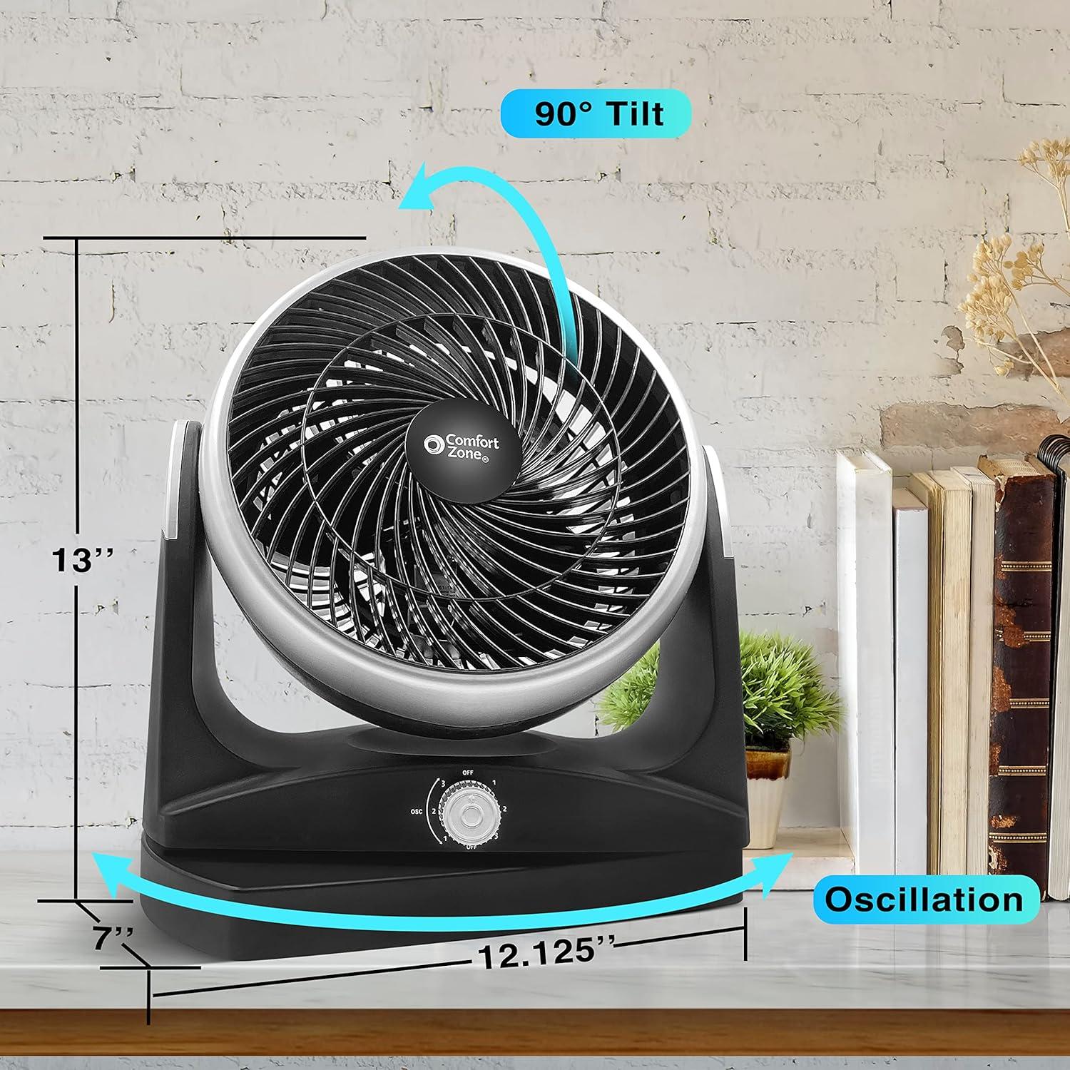 Ventilador de Mesa Oscilante Comfort Zone CZHV81TBK 20.32 cm 3 Velocidades
