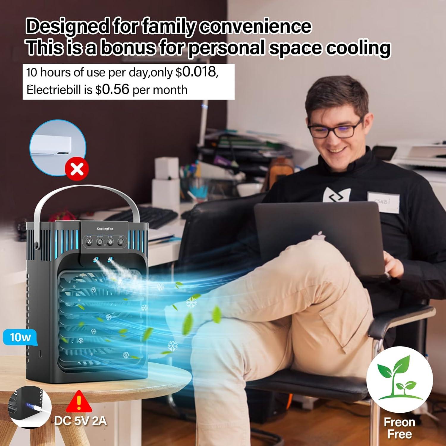 Aire Acondicionado Portátil LEAEYFE 1200ml 3 Velocidades Oscilante