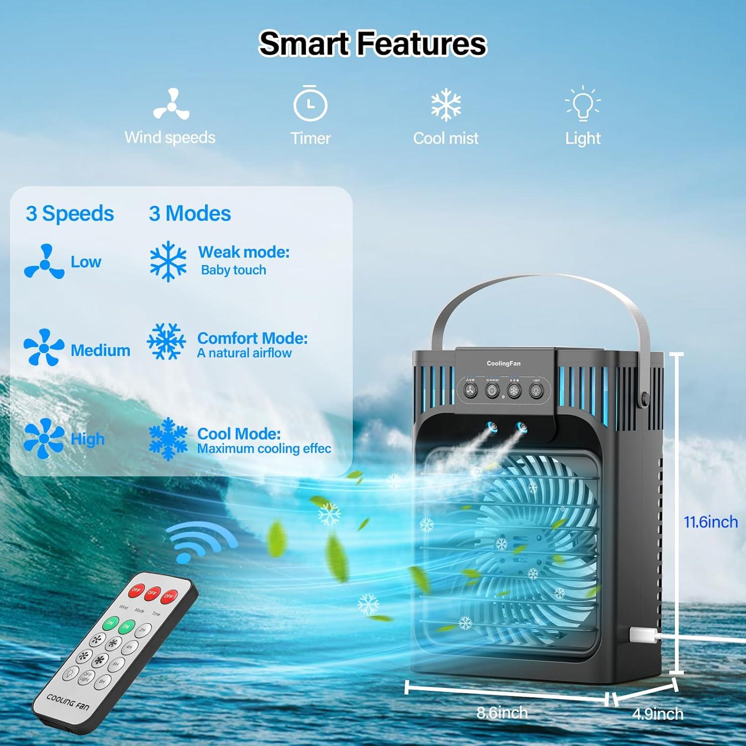 Aire Acondicionado Portátil LEAEYFE 1200ml 3 Velocidades Oscilante