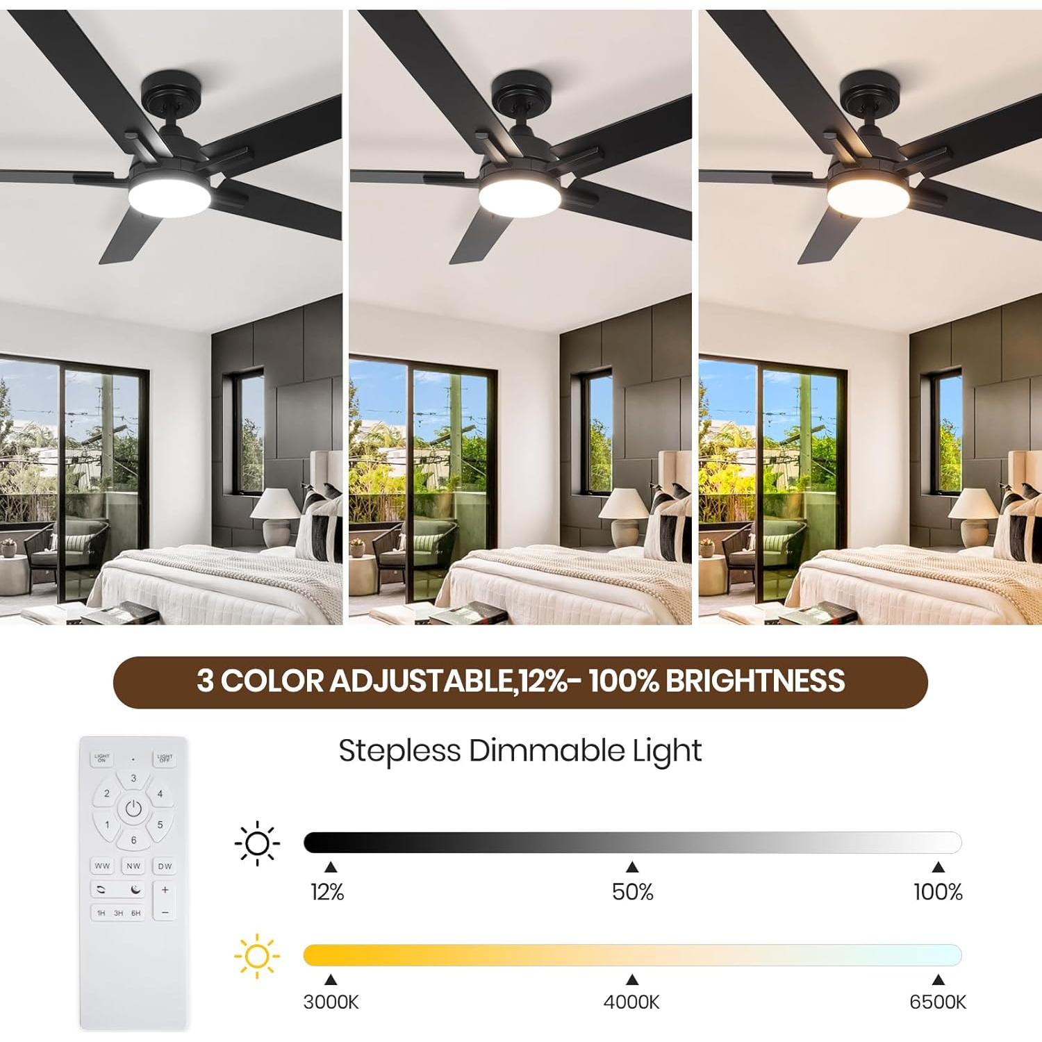 Ventilador de Techo Viossn 132cm Negro con Luz y Control Remoto