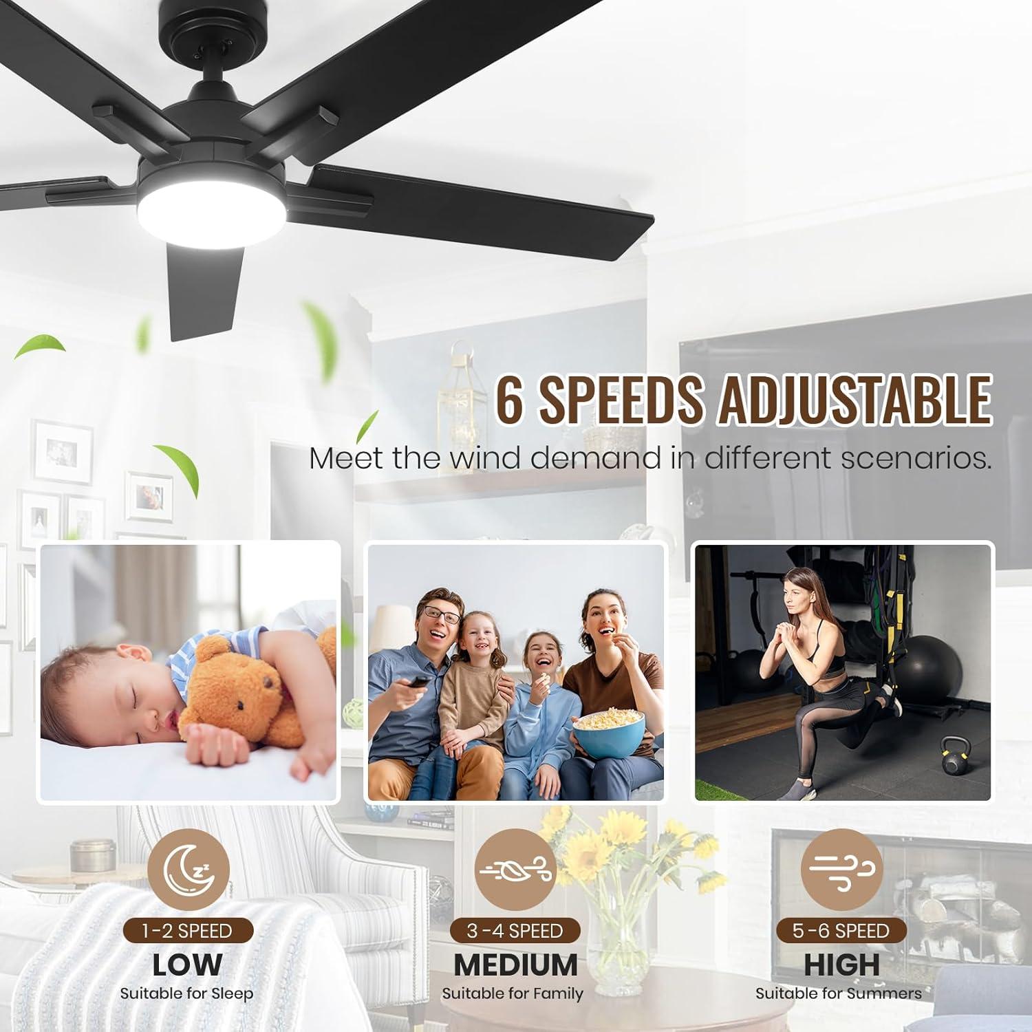 Ventilador de Techo Viossn 132cm Negro con Luz y Control Remoto