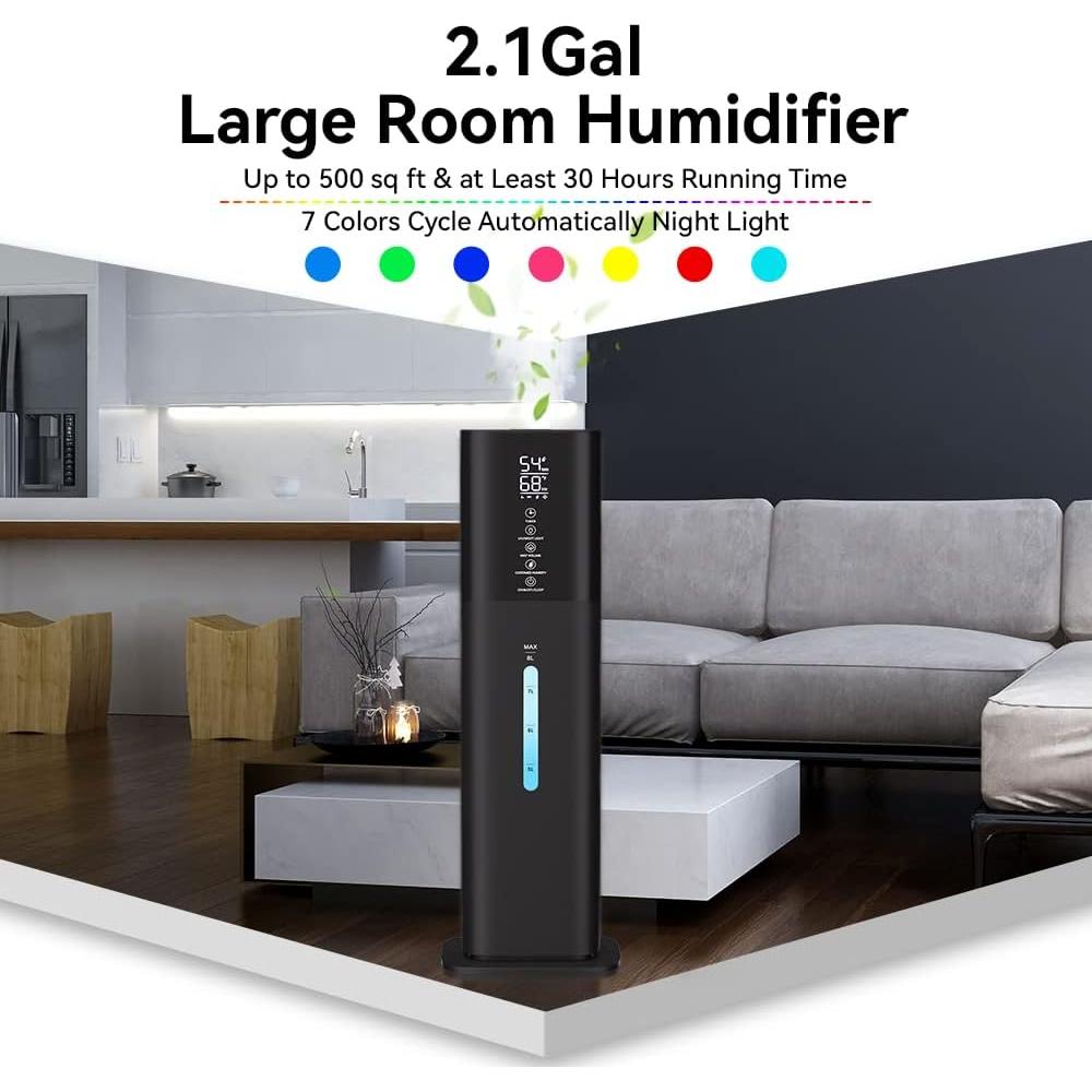 Humidificador Ultrasónico Honovos 8L 3 Velocidades Negro