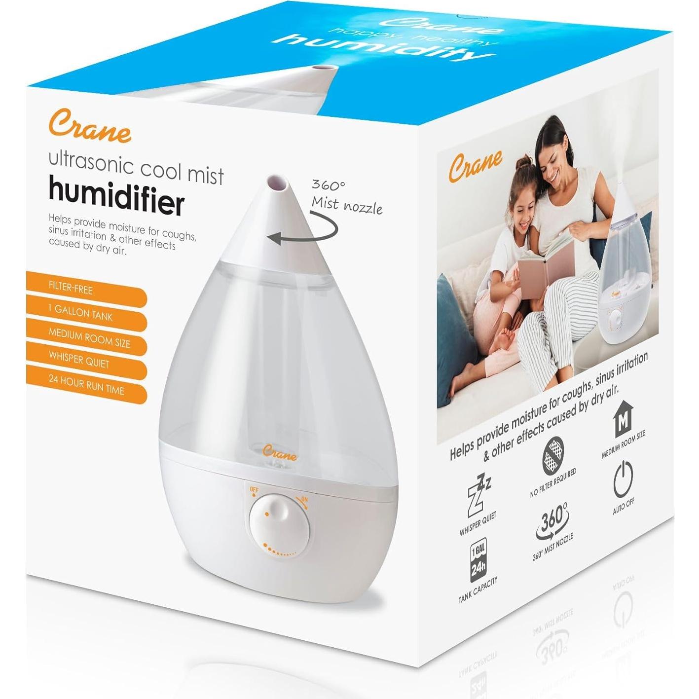 Humidificador Ultrasónico Crane 1 Galón Niebla Fría Blanco