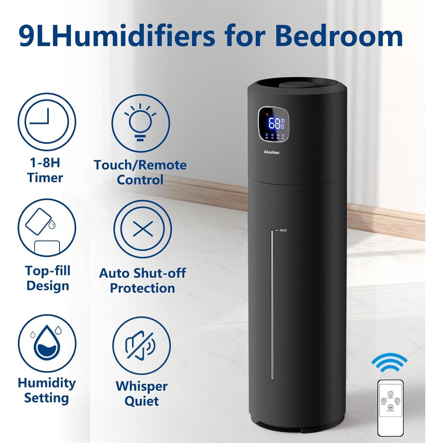 Humidificador Ultrasonico Akeshan 9L Negro para Habitaciones