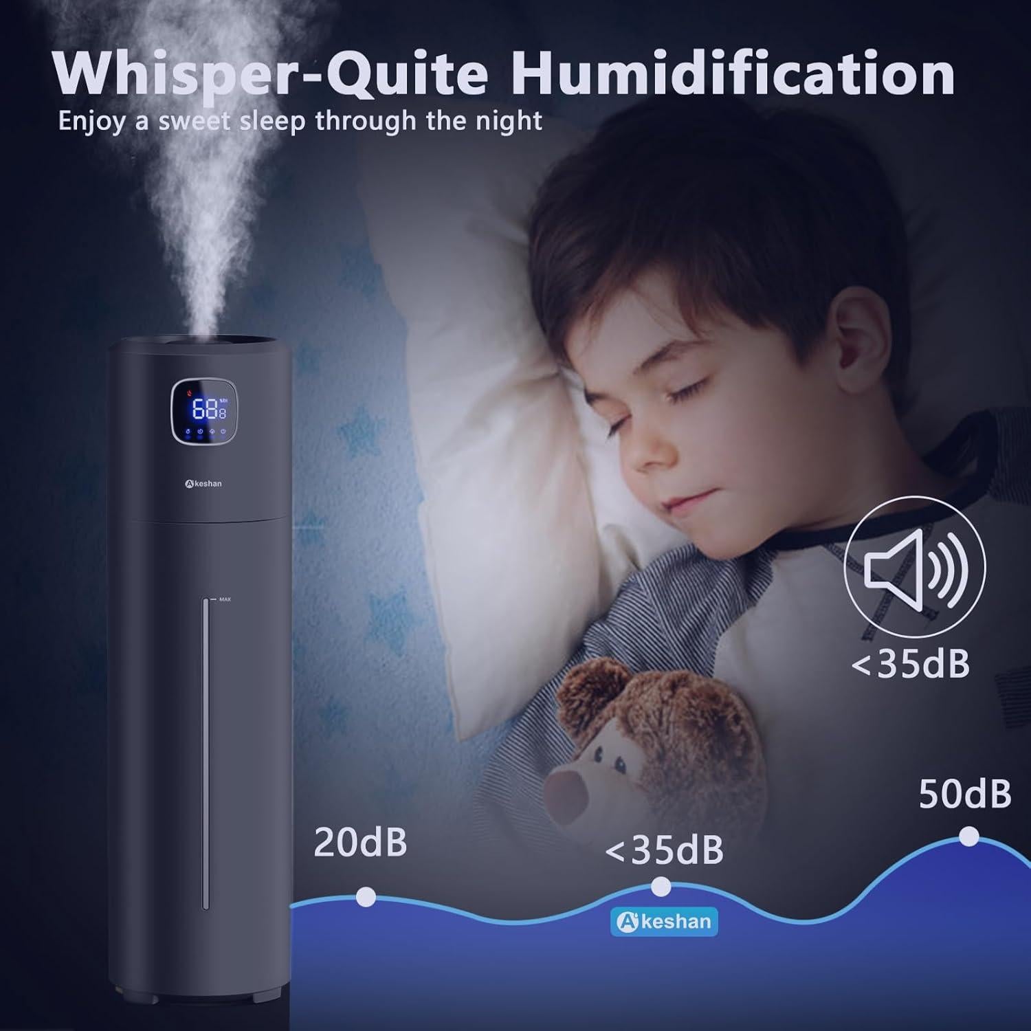 Humidificador Ultrasonico Akeshan 9L Negro para Habitaciones