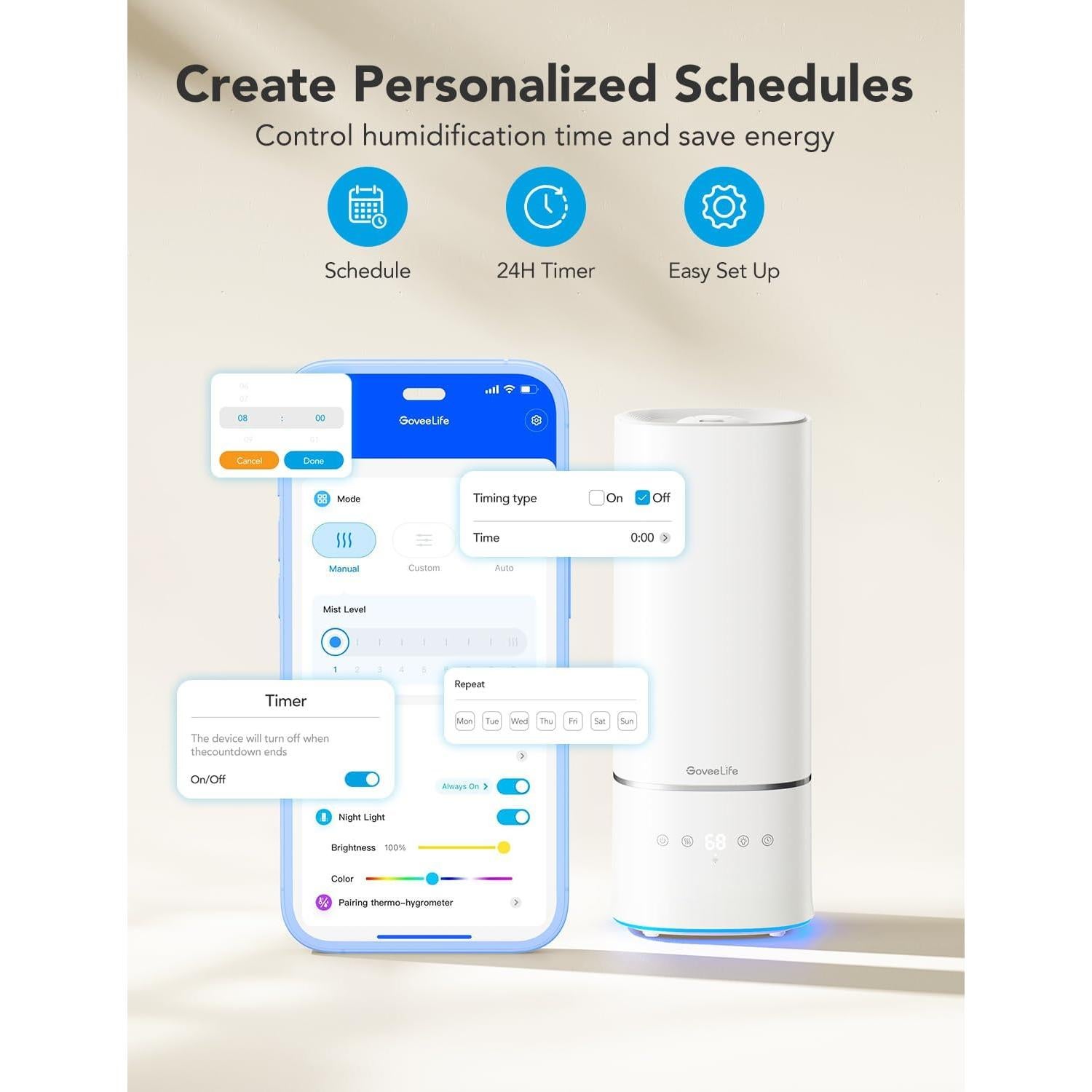 Humidificador GoveeLife 6L Inteligente WiFi con Luz RGB