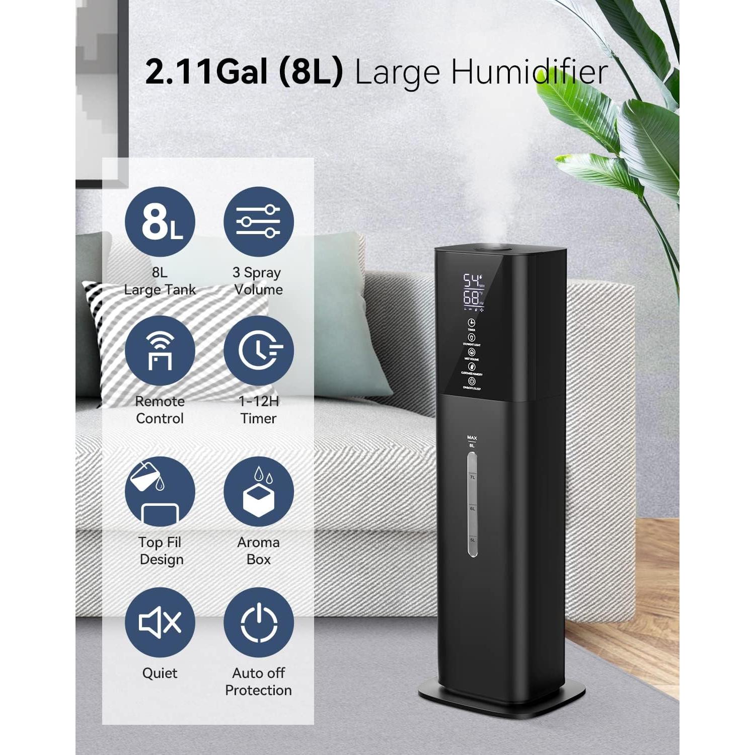 Humidificador ultrasónico let'me 8L con temporizador y control remoto