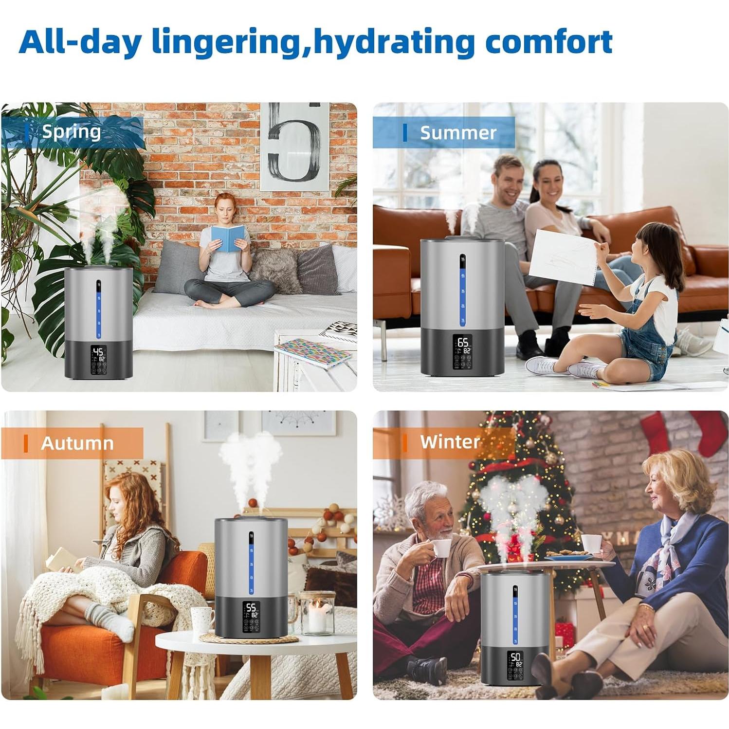 5L Humidifiers for Bedroom and Plants, Ultrasonic Cool Mist Humidifier for Baby home Mist Top Fill Desk Humidifier Essential Oil Diffuser, Quiet Humidifiers with Adjustable Mist,360°Nozzle-Gray