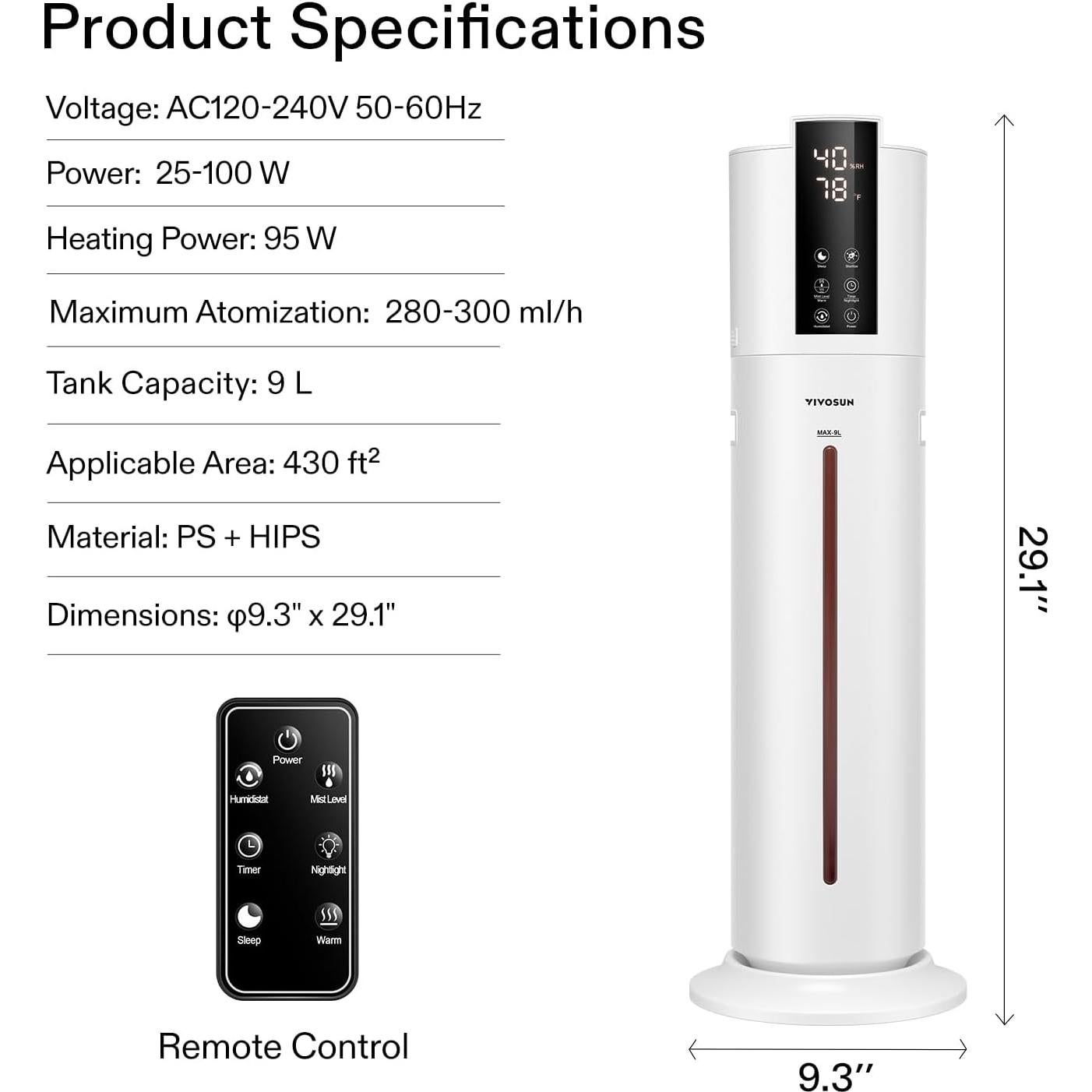 Humidificador VIVOSUN 9L Vapor Frío y Caliente 2 en 1