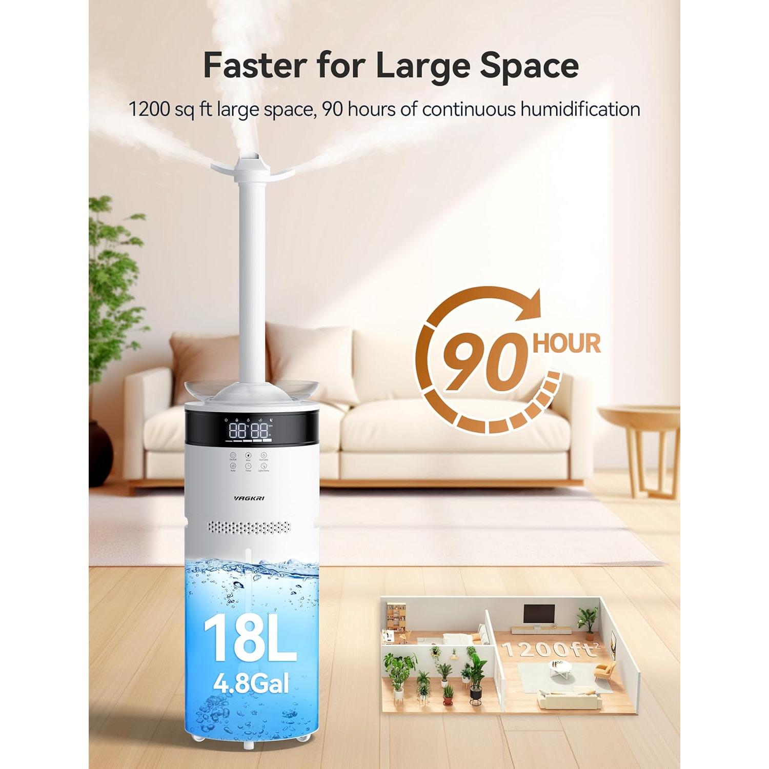 Humidificador Ultrasónico VAGKRI 18L para Habitaciones Grandes