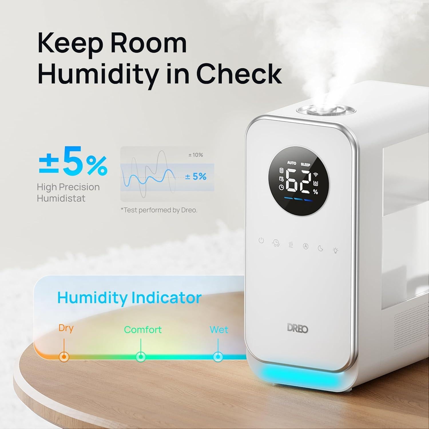 Humidificador Dreo 5L Inteligente Ultrasonido Blanco