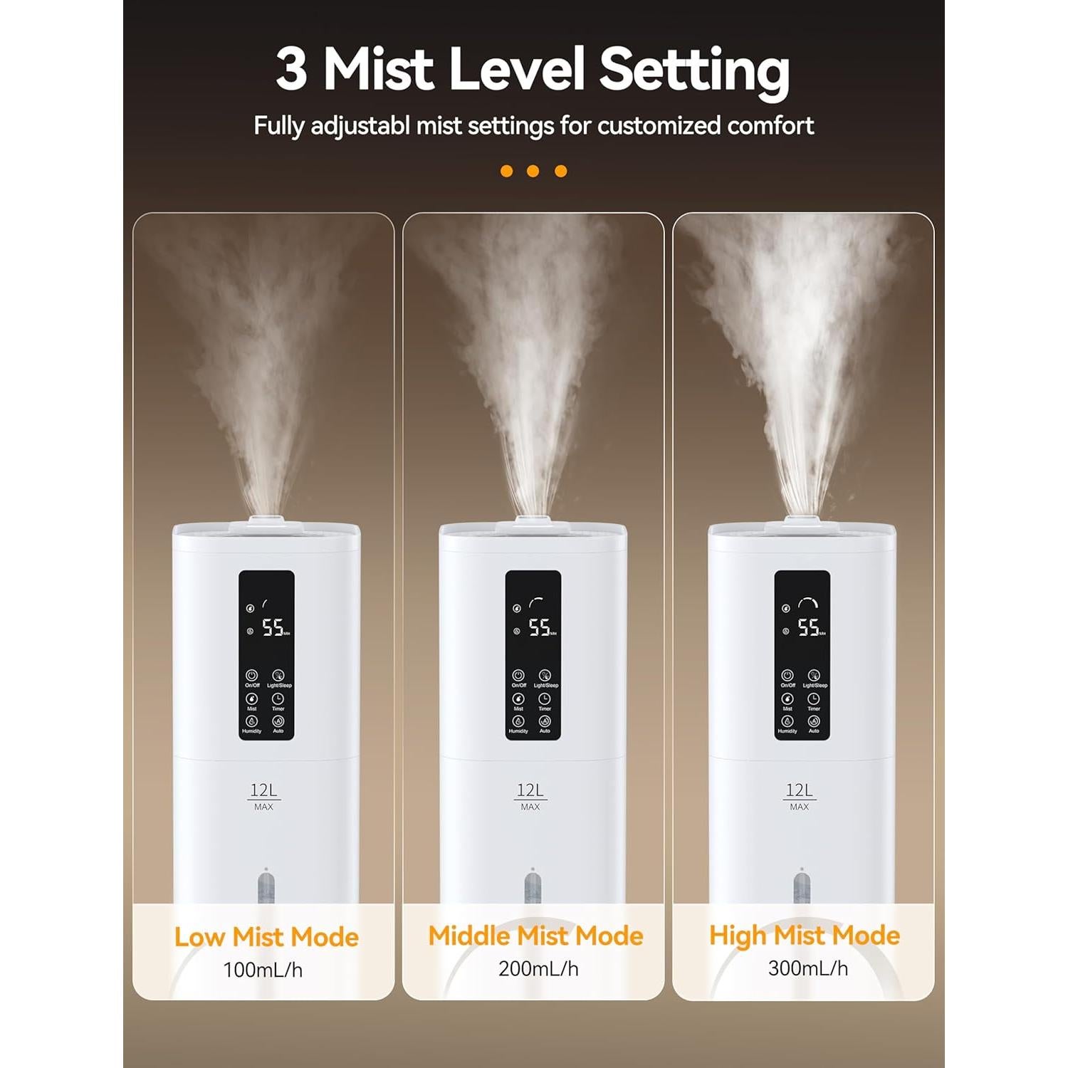 Humidificador Ultrasonico VAGKRI 12L para Habitaciones Grandes