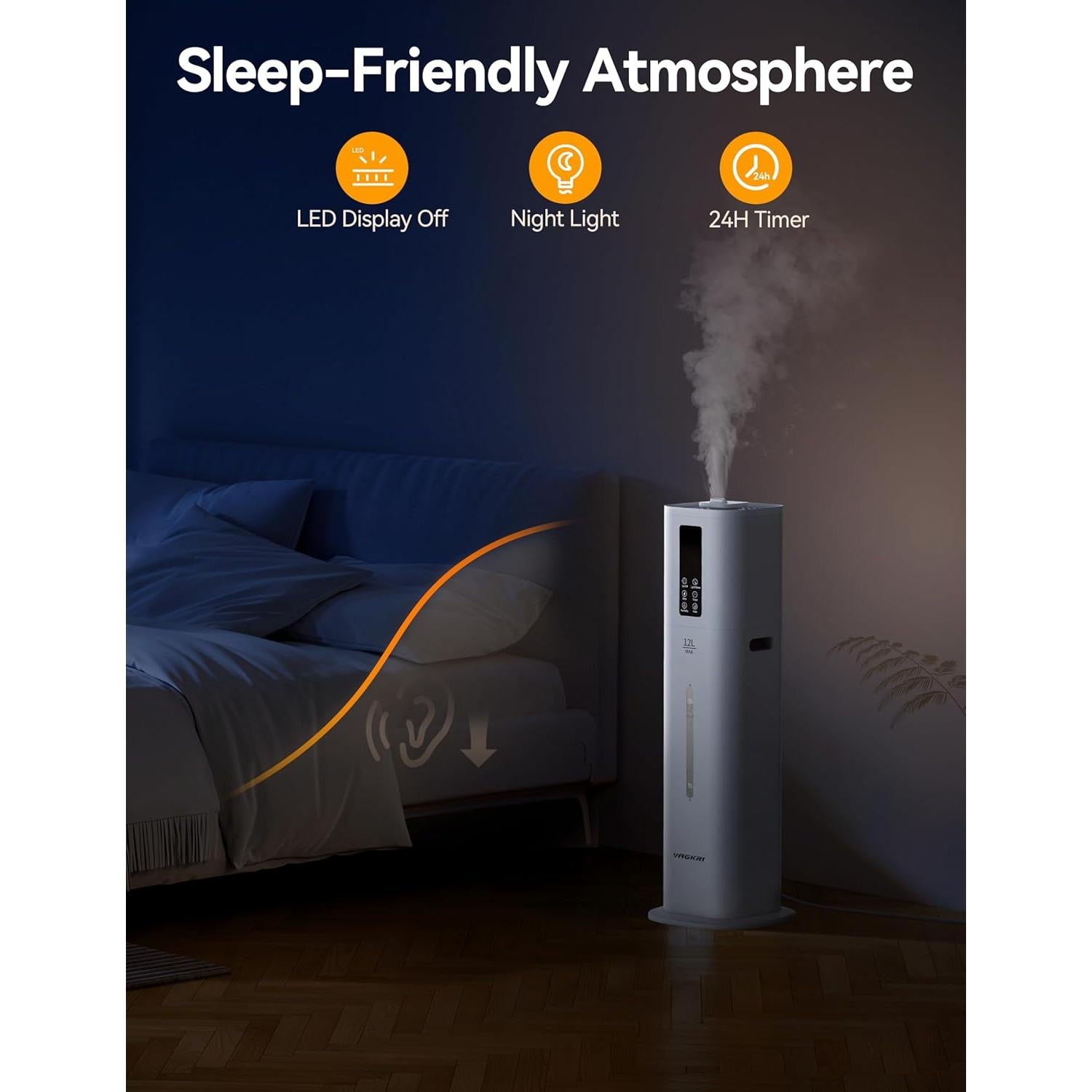 Humidificador Ultrasonico VAGKRI 12L para Habitaciones Grandes
