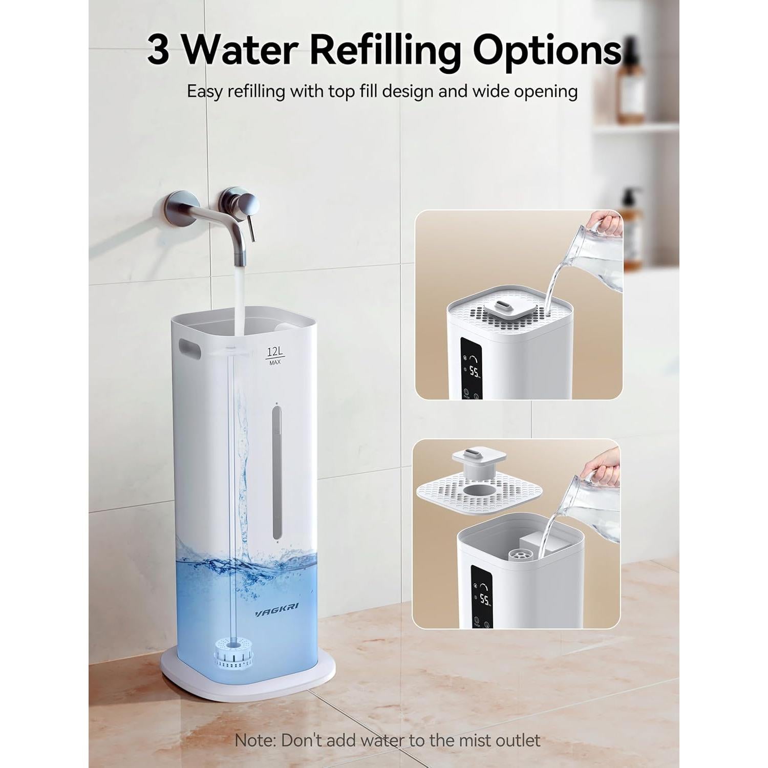 Humidificador Ultrasonico VAGKRI 12L para Habitaciones Grandes