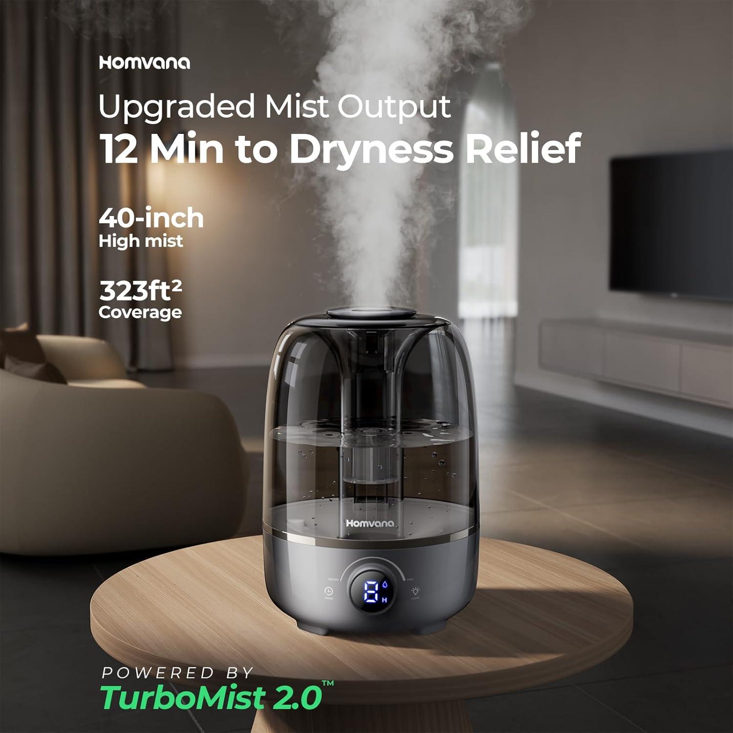 Humidificador Homvana 4L Gris - Difusor de Aroma y Luz Nocturna
