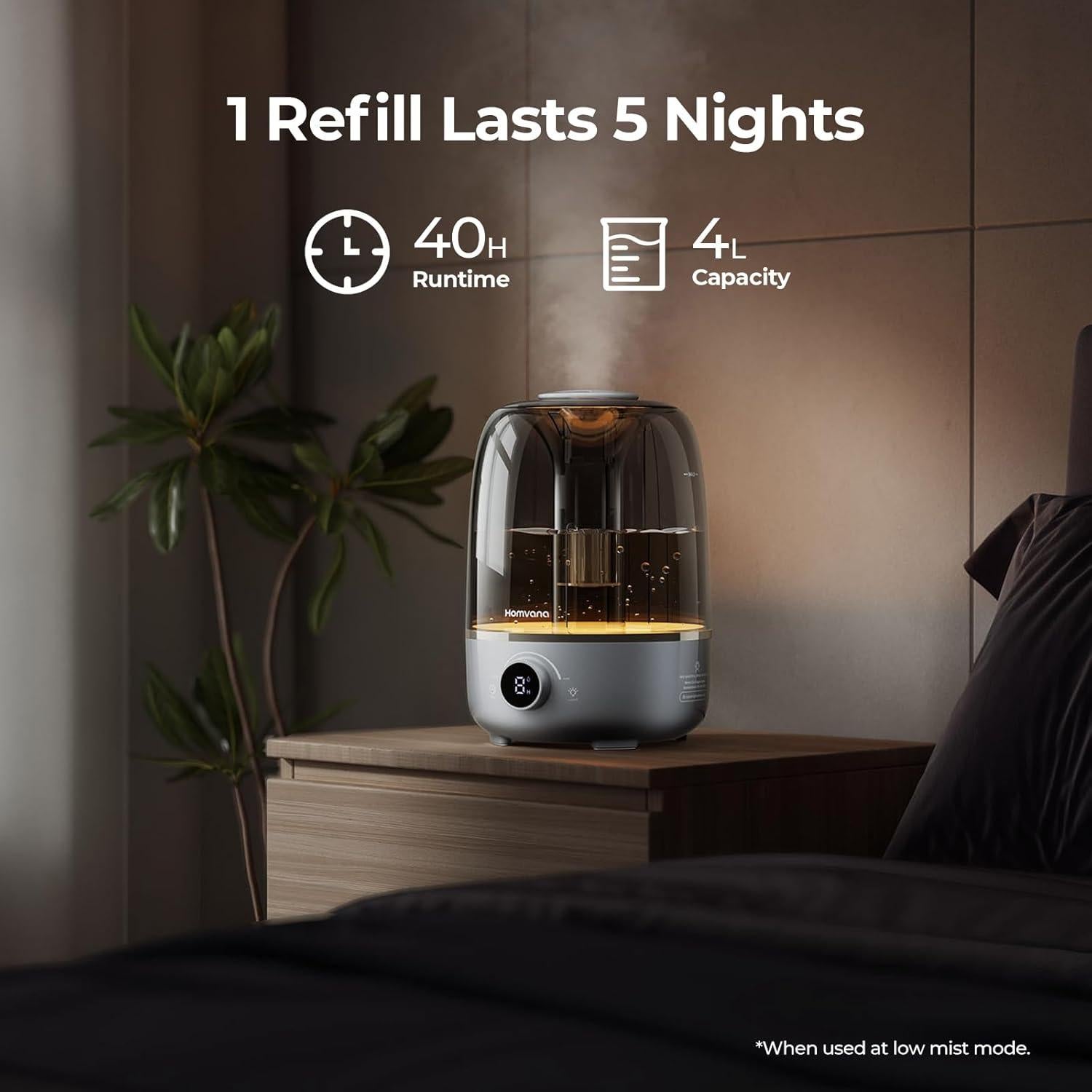 Humidificador Homvana 4L Gris - Difusor de Aroma y Luz Nocturna