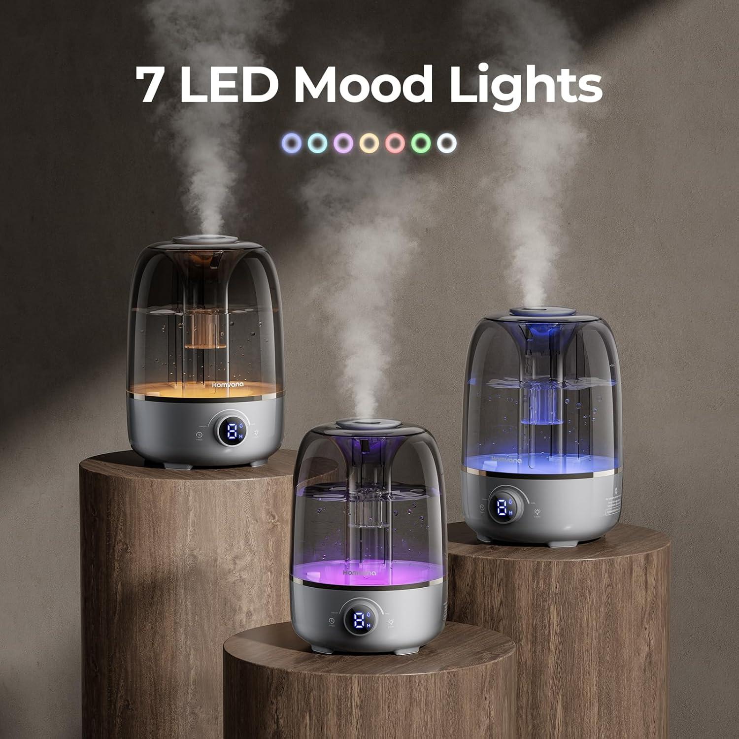 Humidificador Homvana 4L Gris - Difusor de Aroma y Luz Nocturna