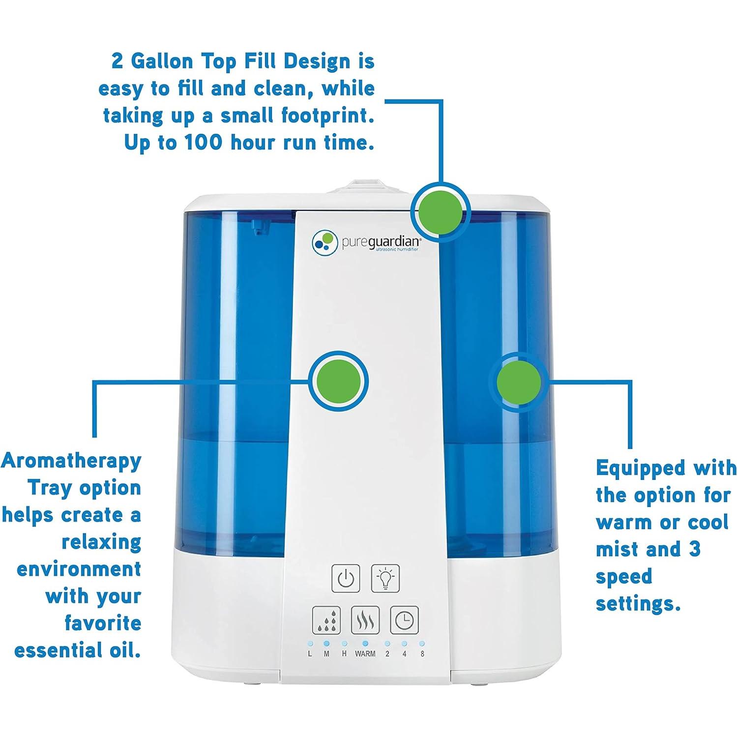 Humidificador ultrasonico PureGuardian H5225WCA 2 galones 100h