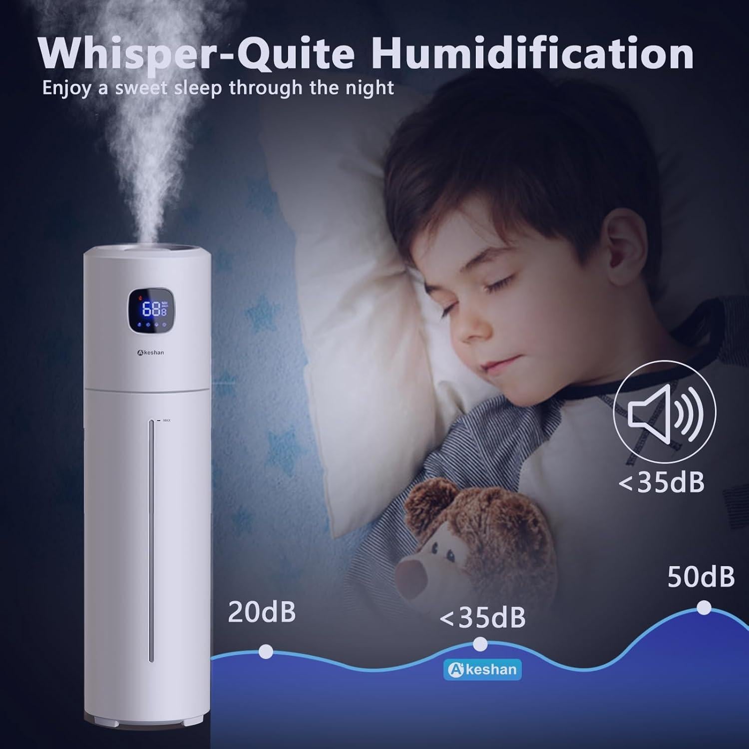 Humidificador Ultrasonico Akeshan 9L Blanco Redondo 350ml/h