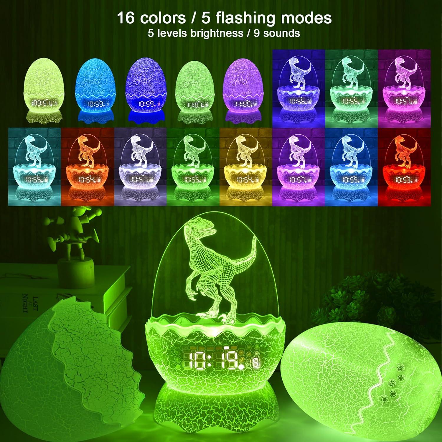 Reloj Despertador Dinosaurio Multifuncional ZQY002 Luz Nocturna