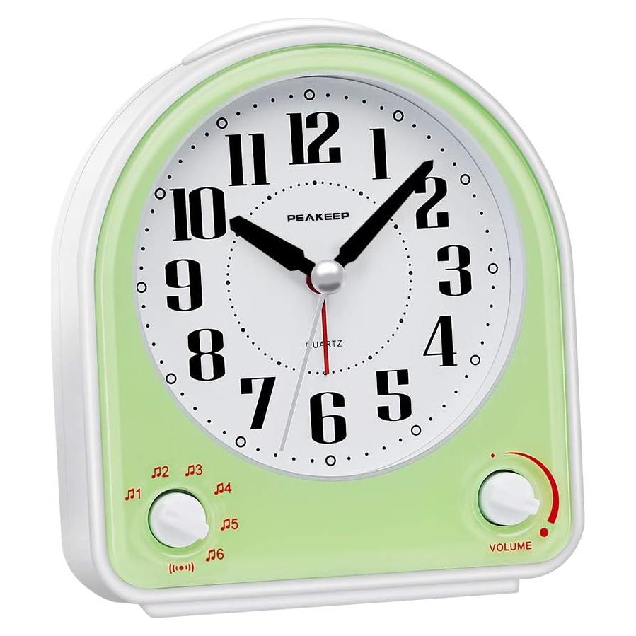 Reloj Despertador Analógico Peakeep Verde Silencioso 7 Sonidos