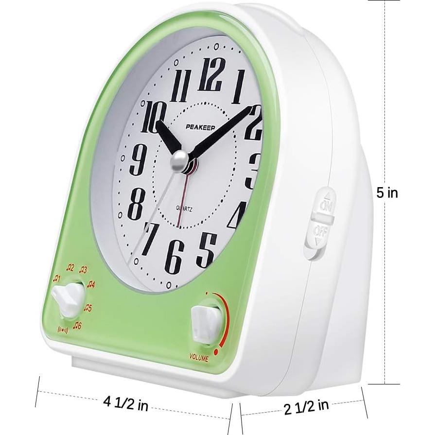 Reloj Despertador Analógico Peakeep Verde Silencioso 7 Sonidos