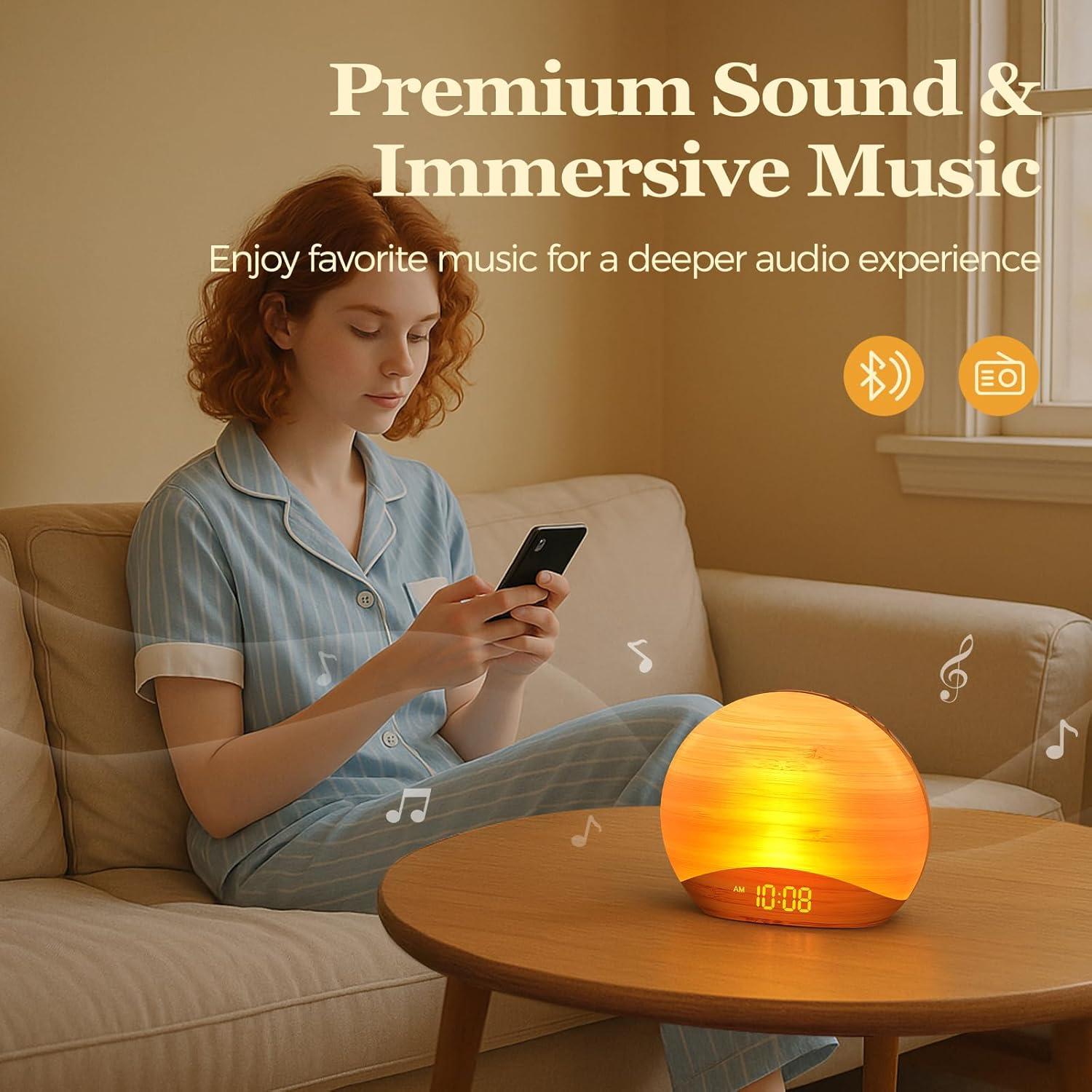 Reloj Despertador REACHER con Altavoz Bluetooth y Luz de Amanecer