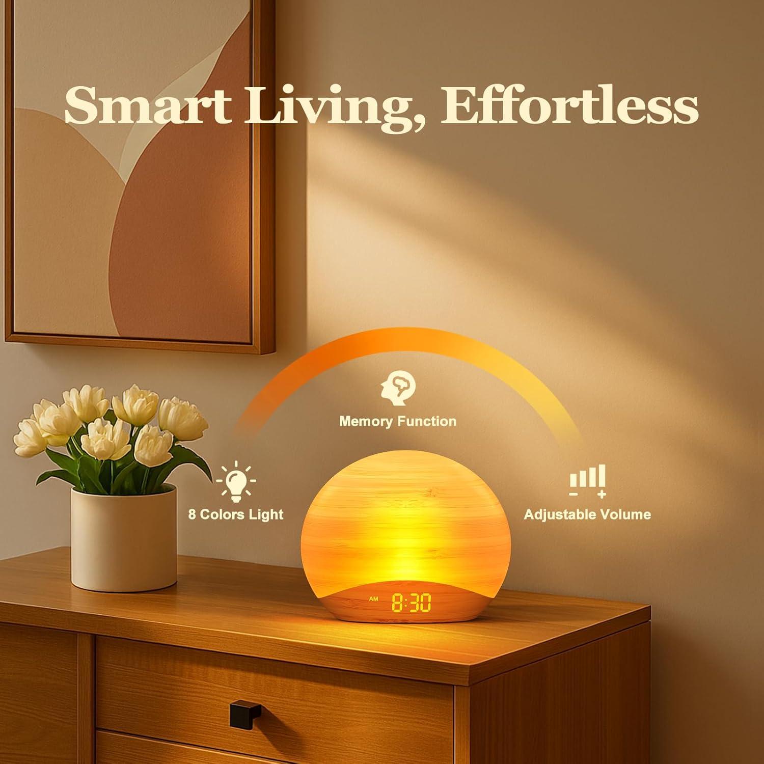 Reloj Despertador REACHER con Altavoz Bluetooth y Luz de Amanecer