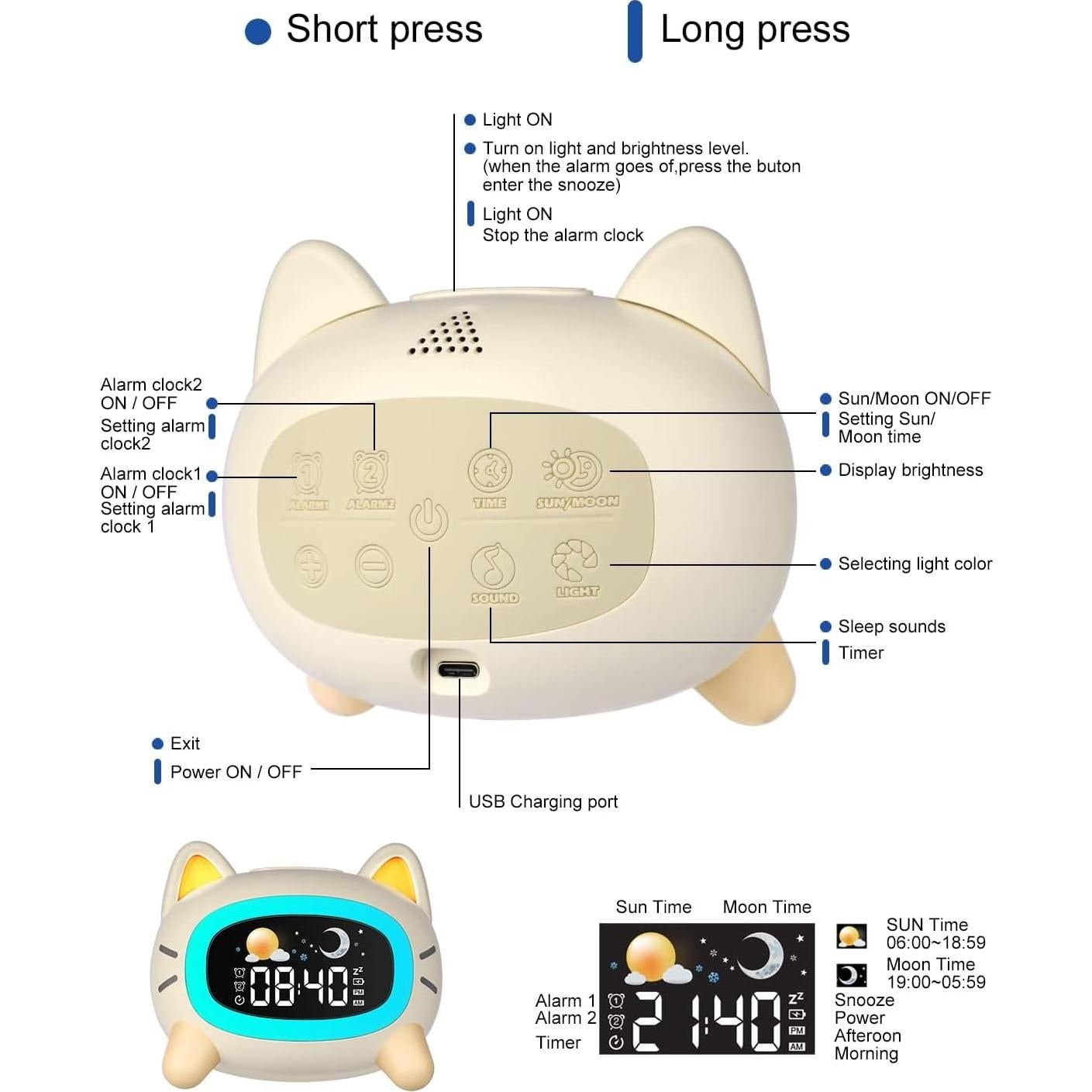 Reloj Despertador para Niños Fotgear Gato con Luz y Sonido