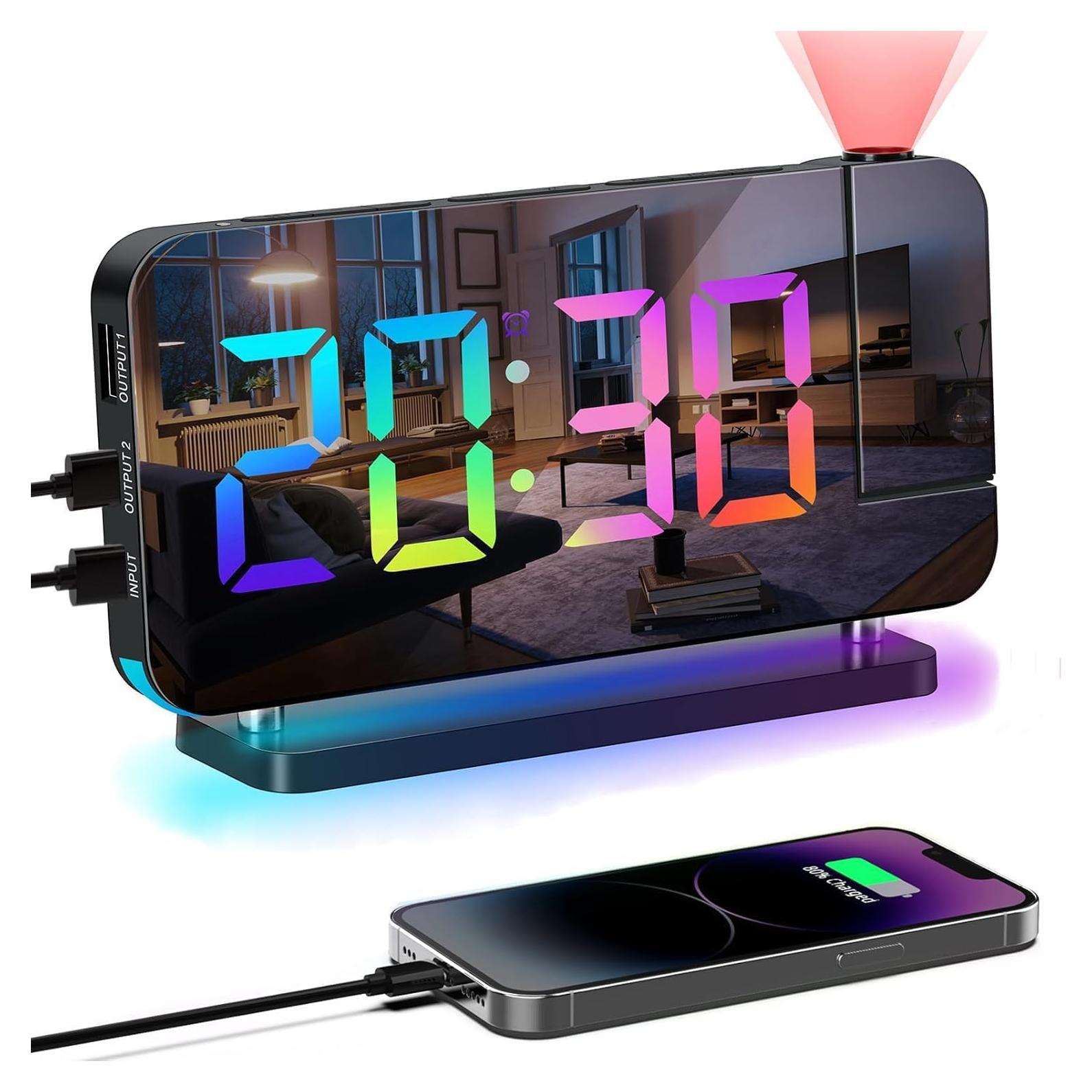 Reloj Despertador Proyector Hanaix RGB Digital 10 Colores