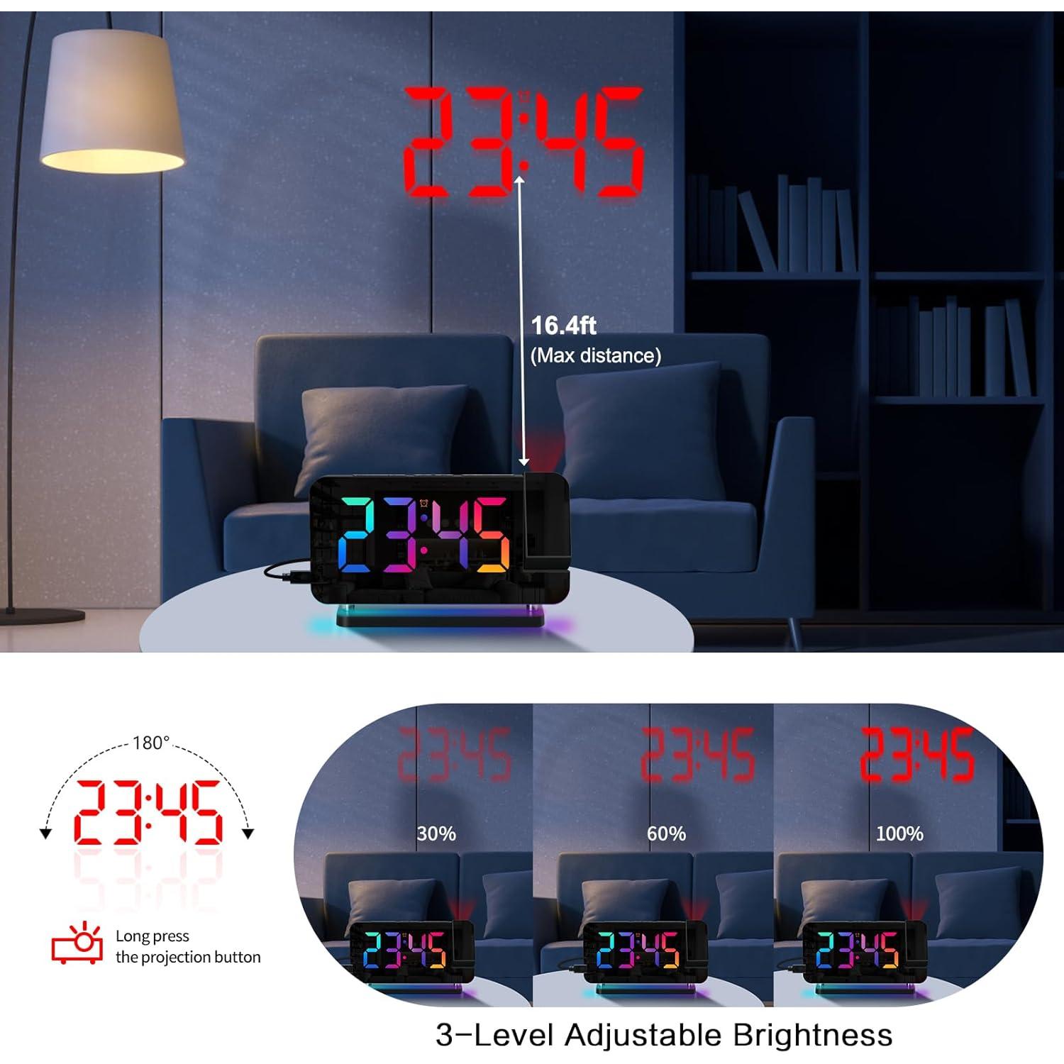 Reloj Despertador Proyector Hanaix RGB Digital 10 Colores