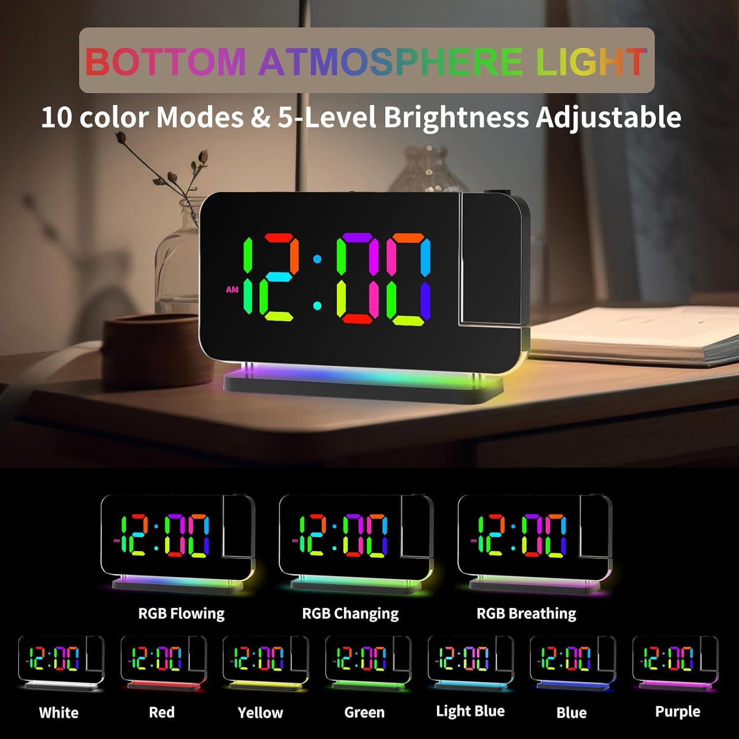 Reloj Despertador Proyector Hanaix RGB Digital 10 Colores