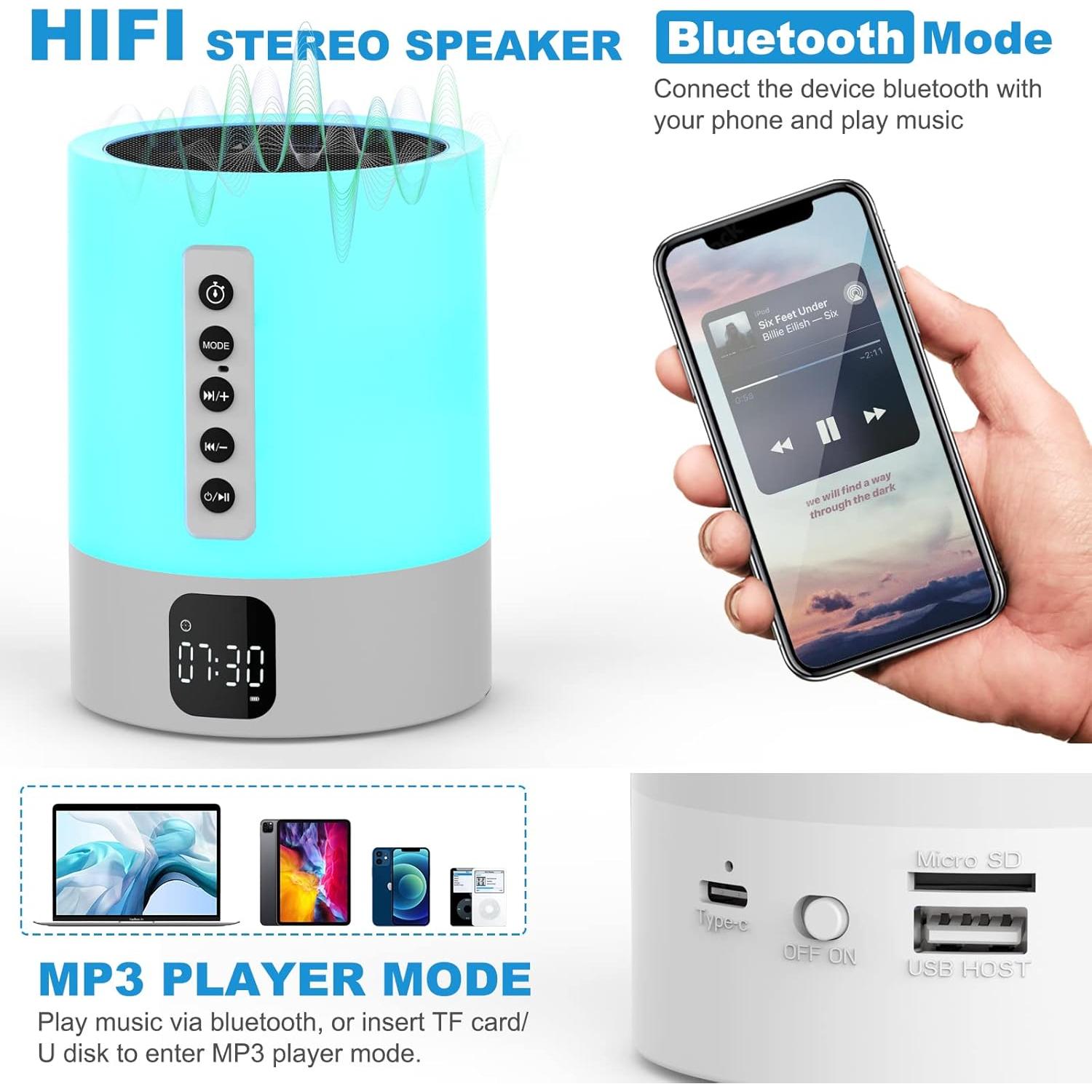 Luz Nocturna Altavoz Bluetooth AFEXOA Reloj Despertador