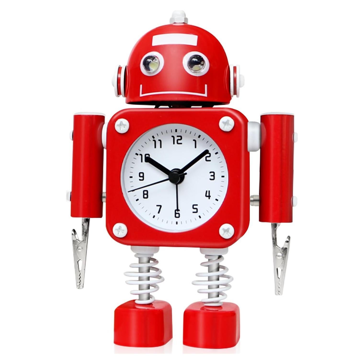 Reloj Despertador Robot Betus Rojo Rubí Sin Tic Tac