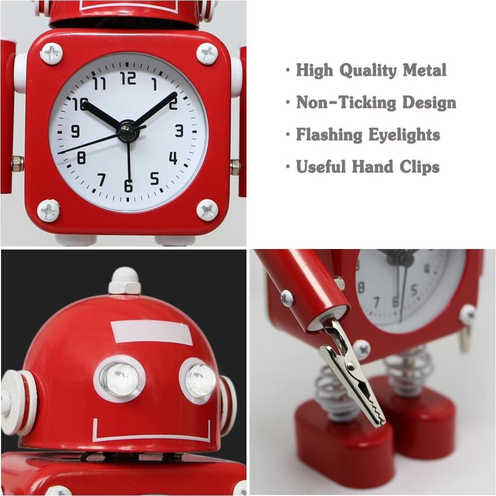 Reloj Despertador Robot Betus Rojo Rubí Sin Tic Tac