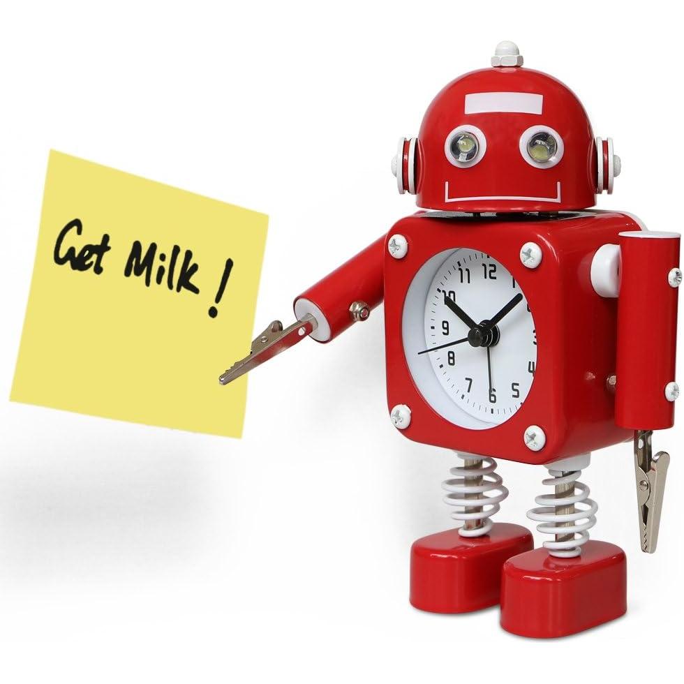 Reloj Despertador Robot Betus Rojo Rubí Sin Tic Tac