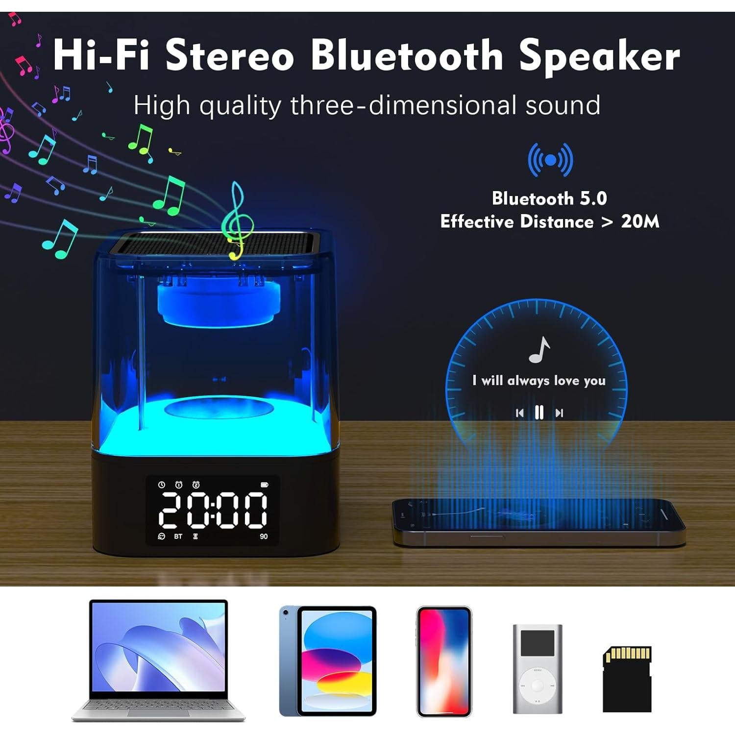 Altavoz Bluetooth Ebhako W10 con Luz Nocturna y Reloj