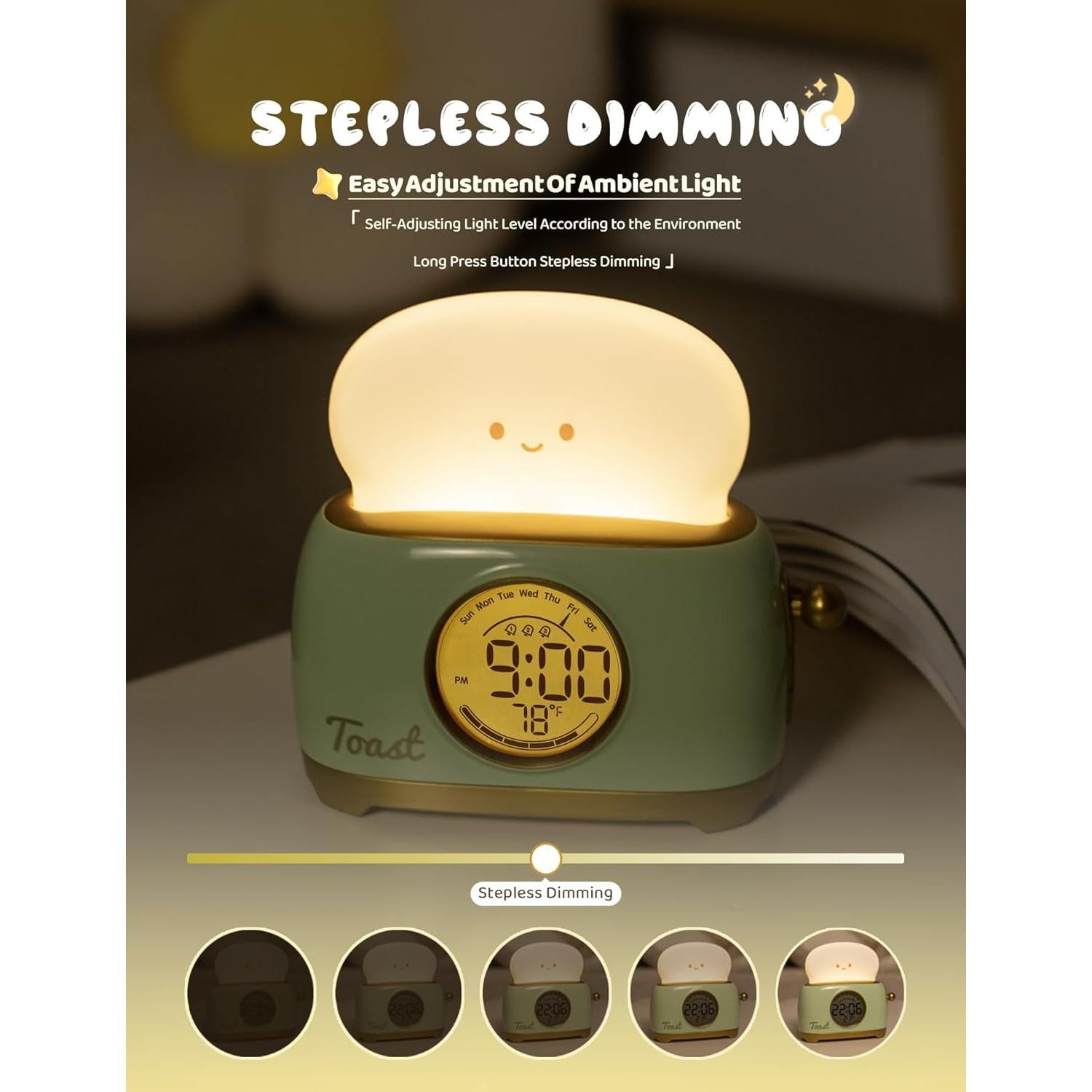 Luz Nocturna Tostadora WANIDEA con Reloj Despertador