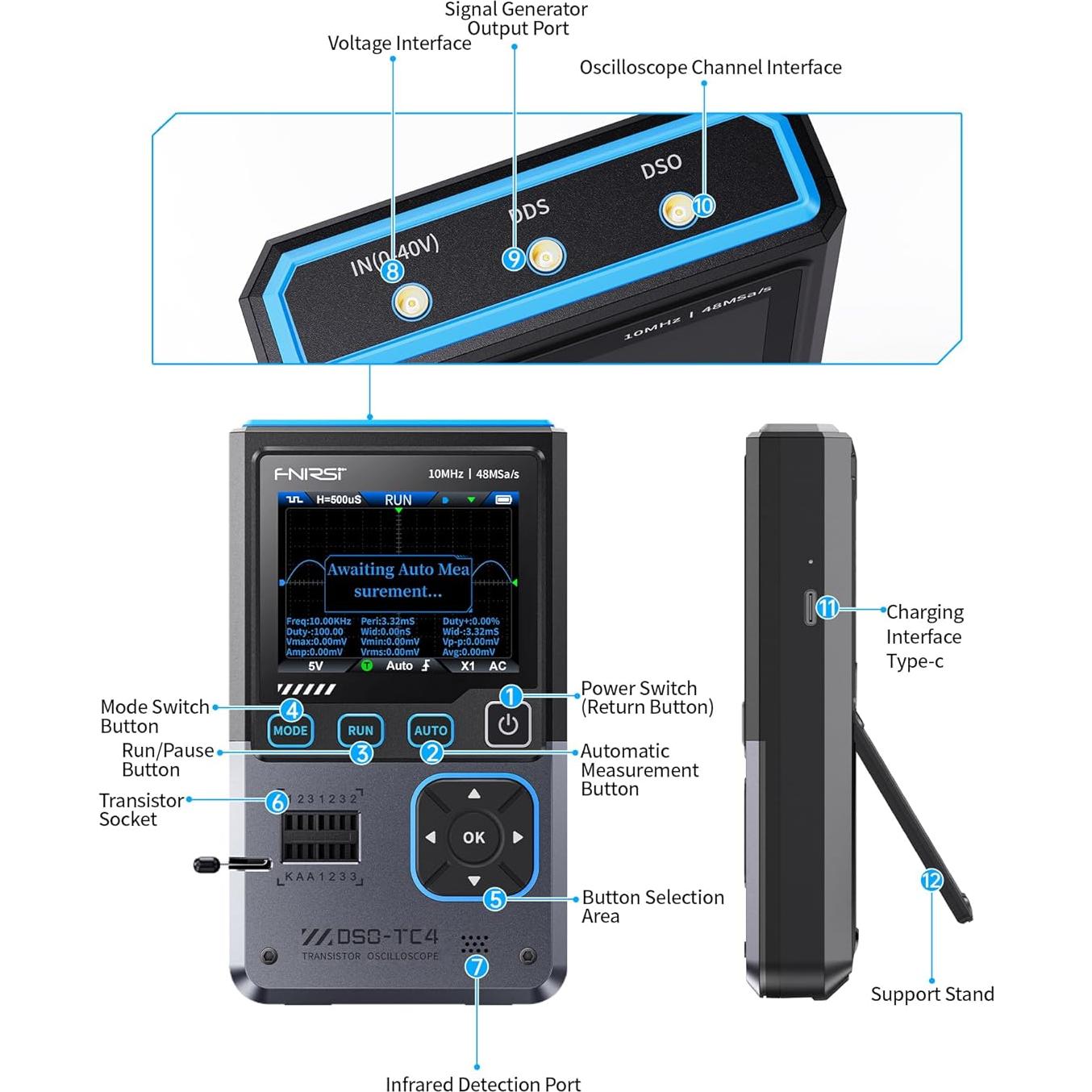Osciloscopio Digital FNIRSI DSO-TC4 10MHz 48MSa/s Portátil
