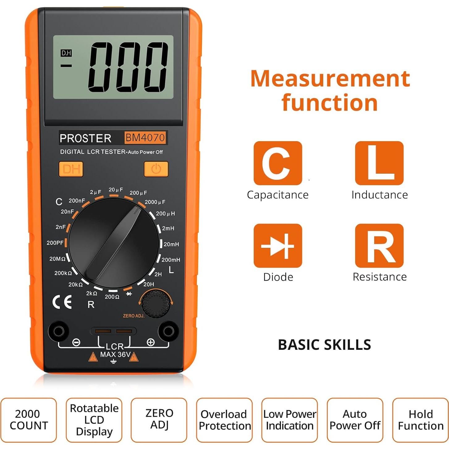 Medidor LCR Digital Proster AE121 - Capacitancia, Resistencia e Inductancia