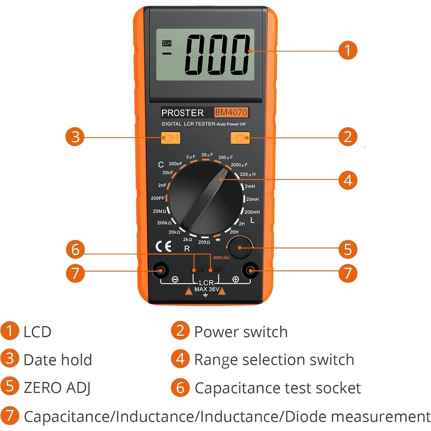 Medidor LCR Digital Proster AE121 - Capacitancia, Resistencia e Inductancia